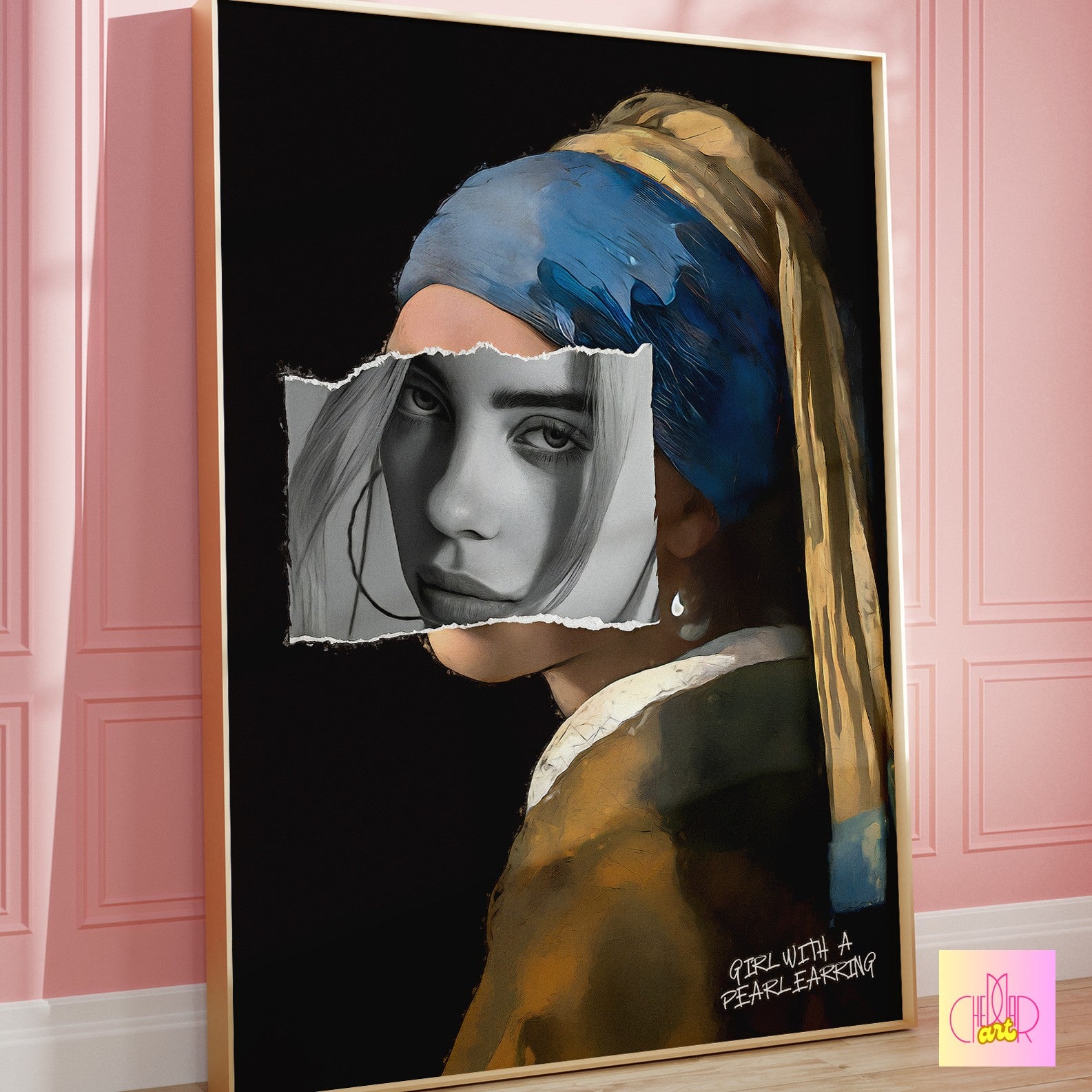 "Girl with a Pearl Earring" poster, Jan Vermeer, contemporary art, avant-garde