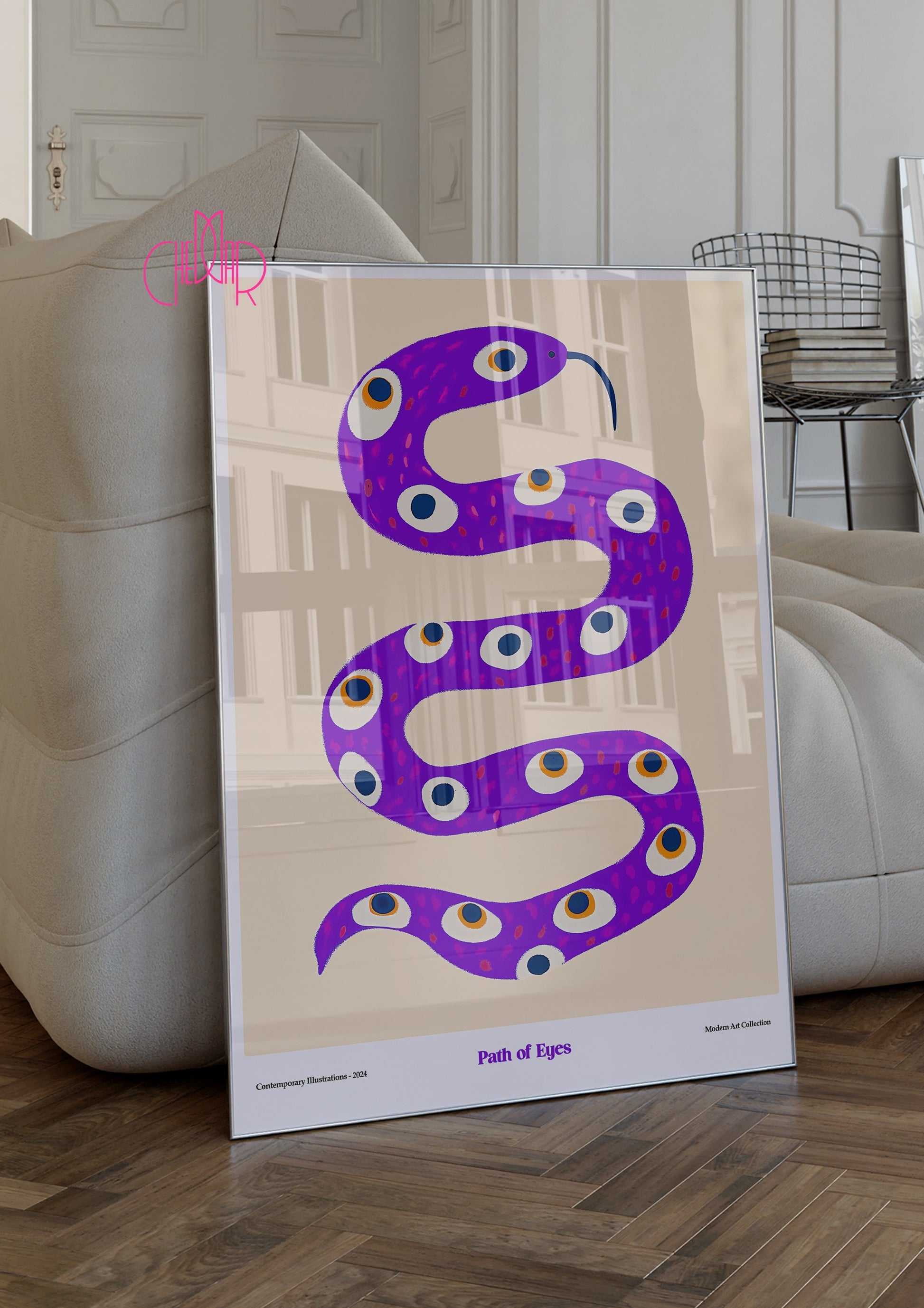 Path of Eyes poster, Snake with eyes, modernism, contemporary art
