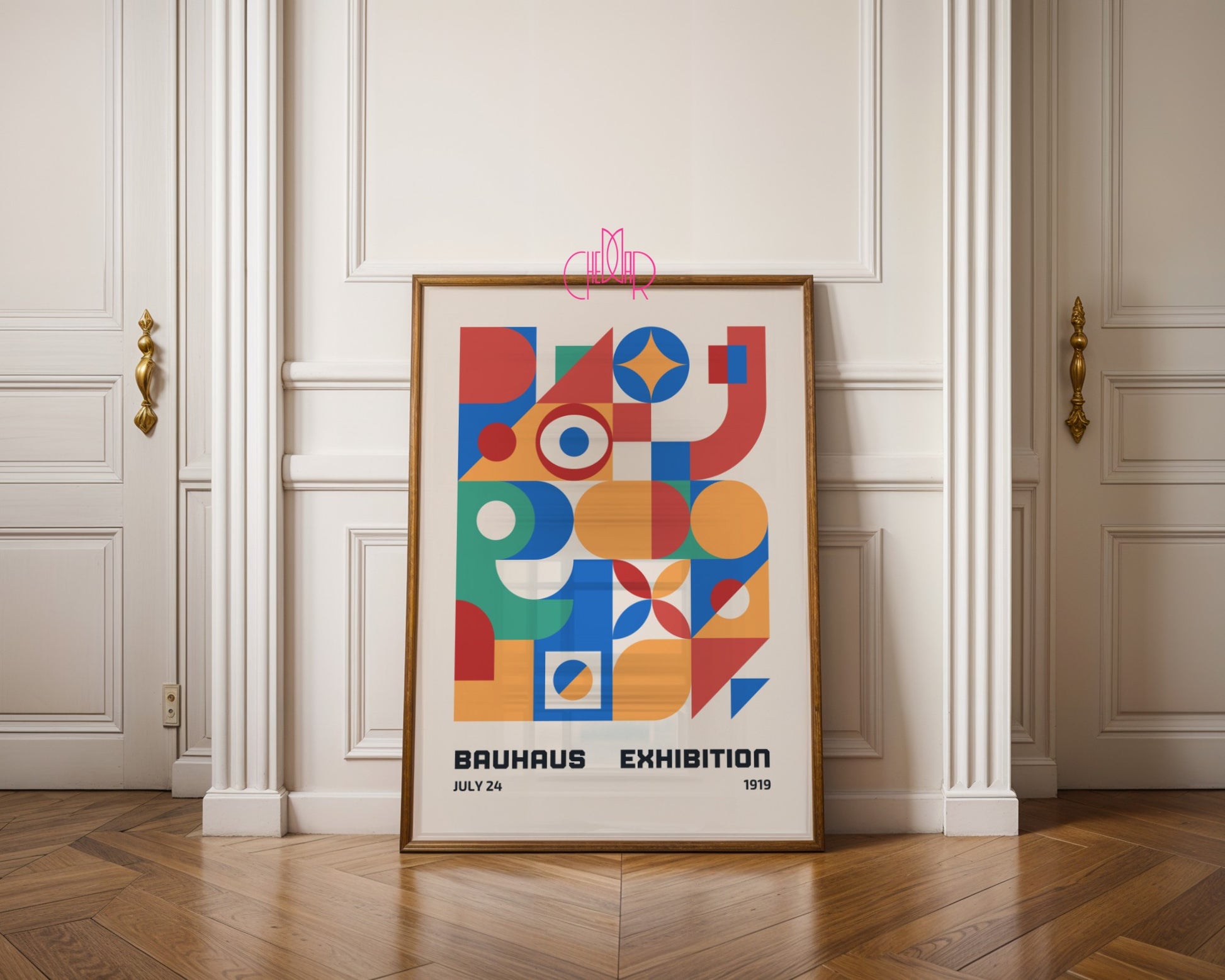 Bauhaus poster – Colorful abstract shapes on a beige background, exhibition 1919