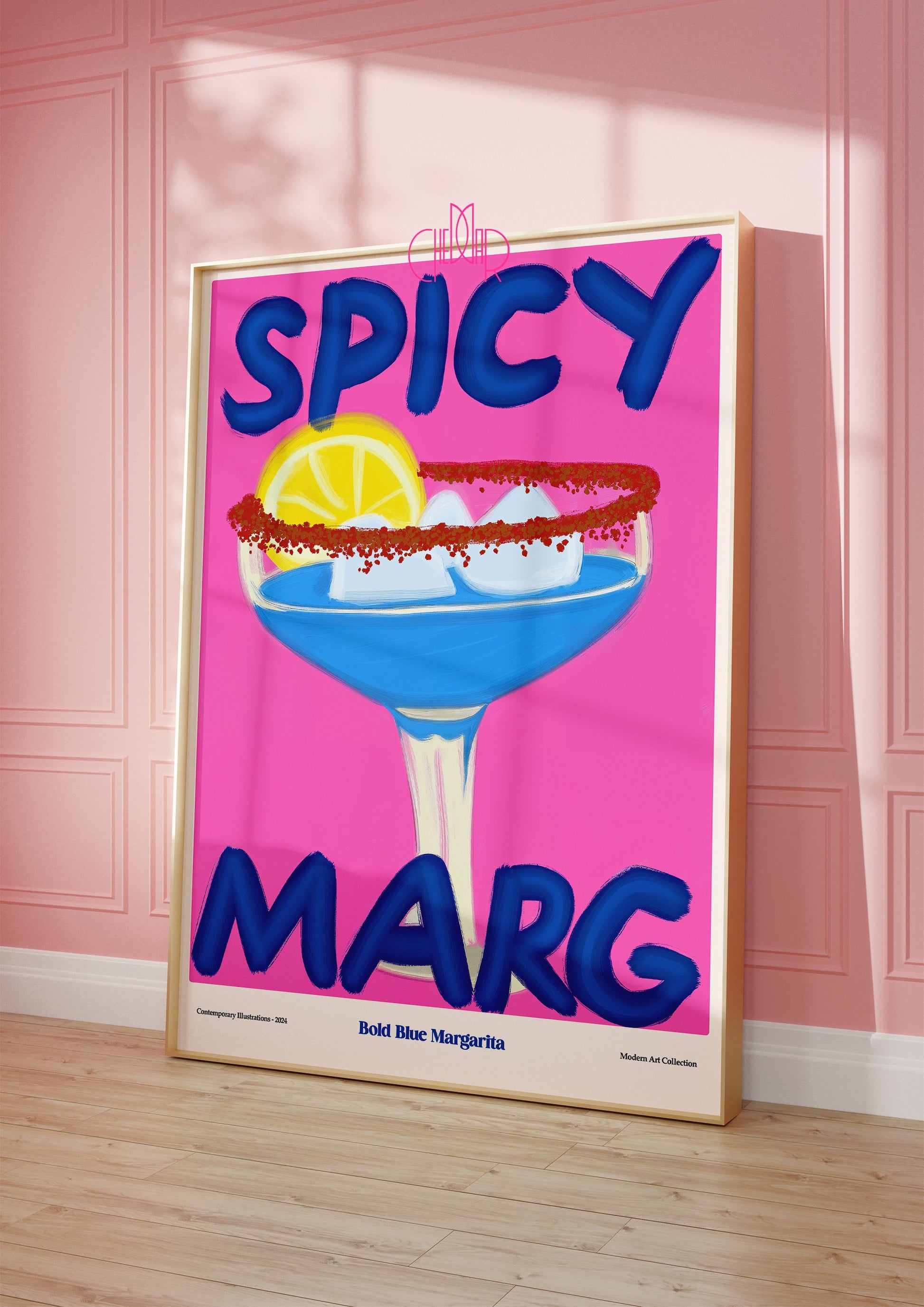 Spicy Margarita Poster, Bold Blue Margarita, Contemporary Art