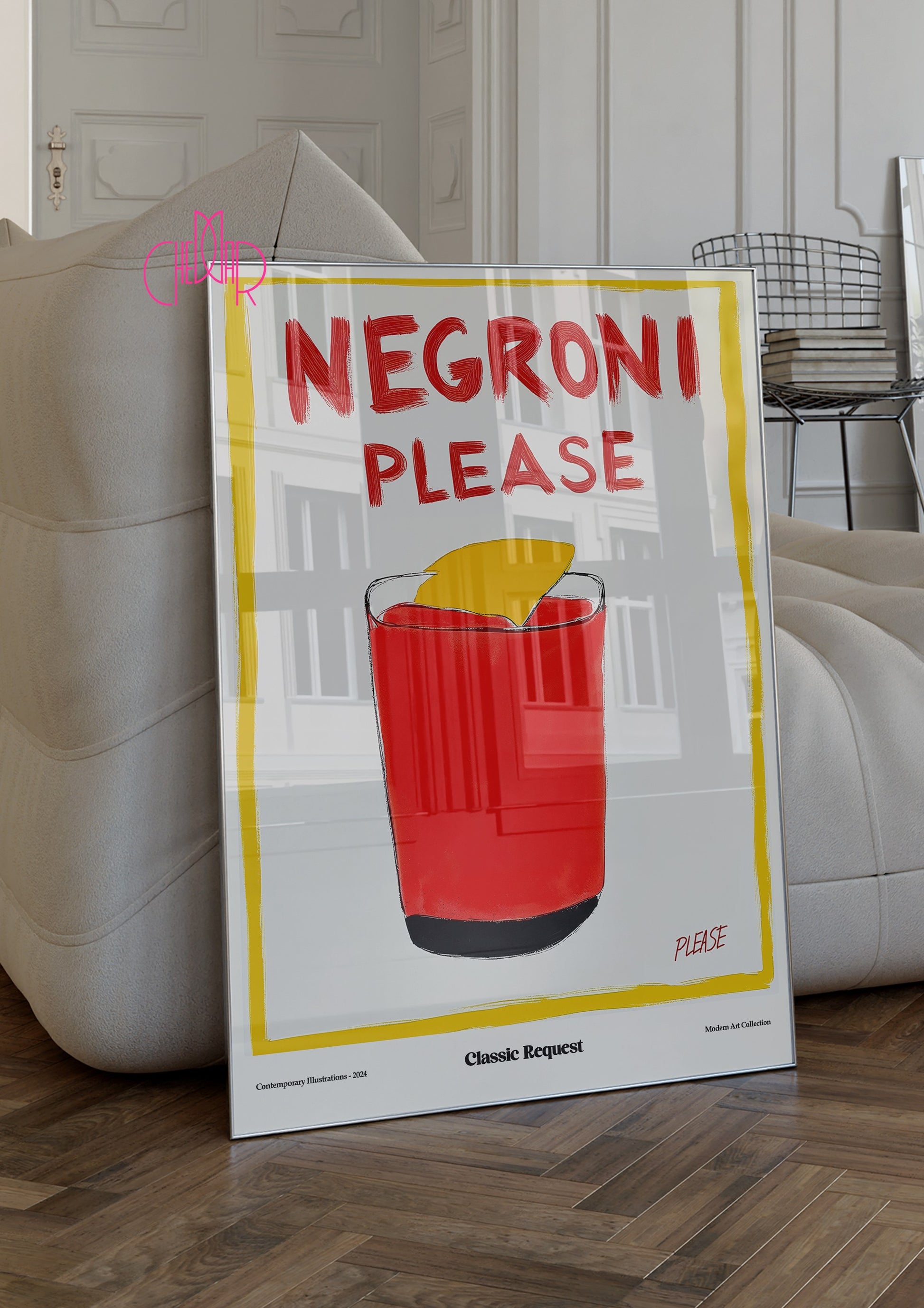 Modernist poster Negroni Please, a classic request, contemporary