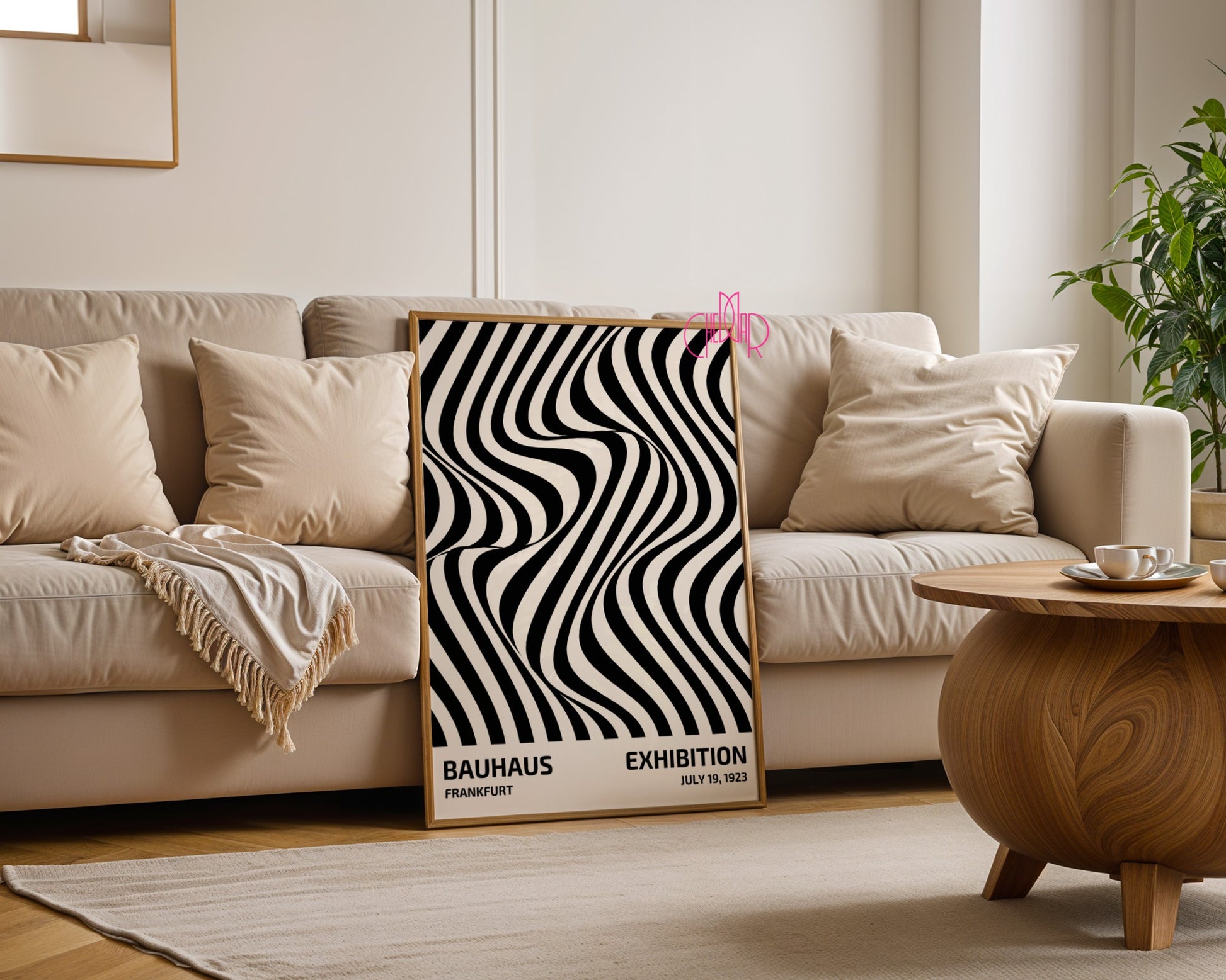 Bauhaus poster – Black abstract lines on a beige background, exhibition 1919