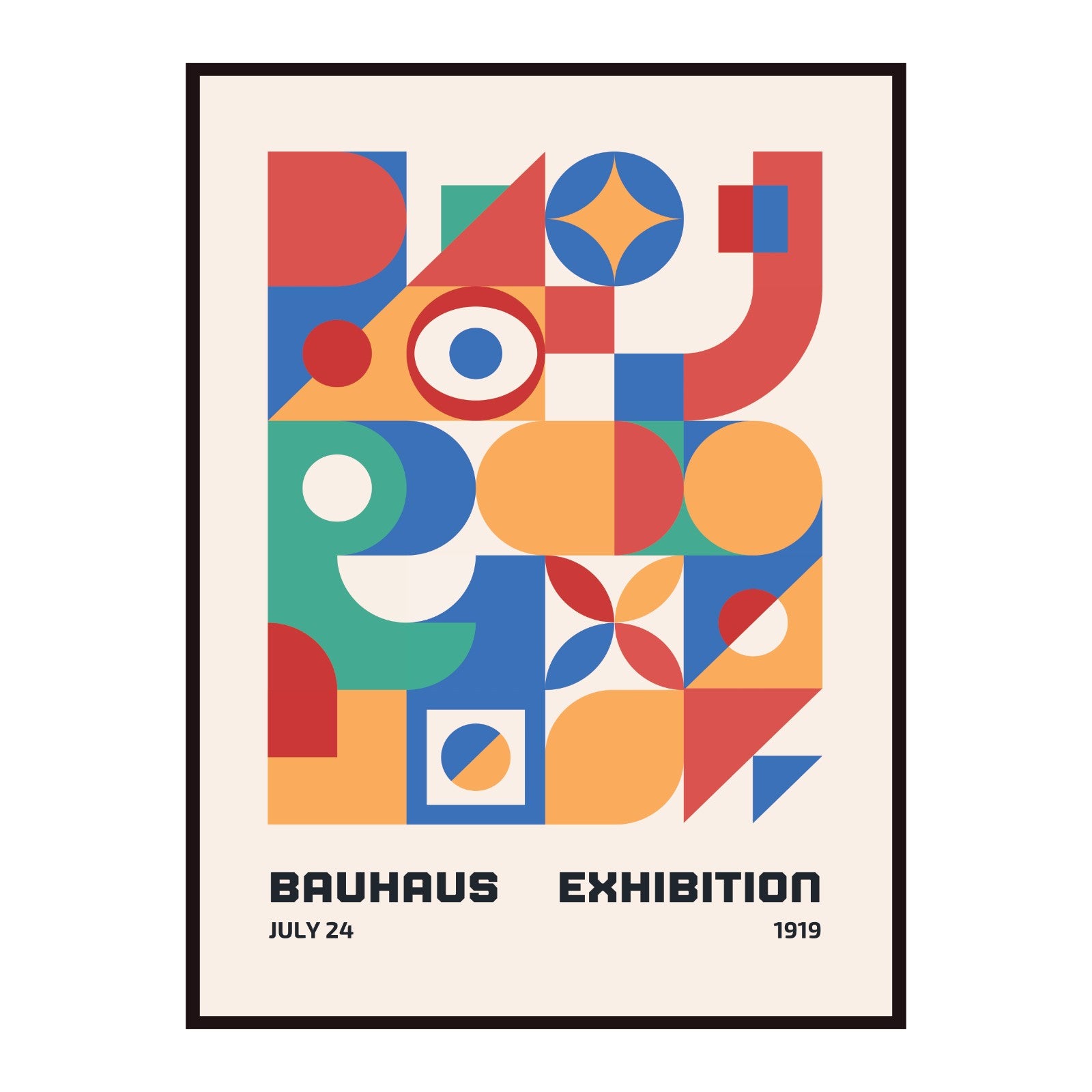 Bauhaus poster – Colorful abstract shapes on a beige background, exhibition 1919