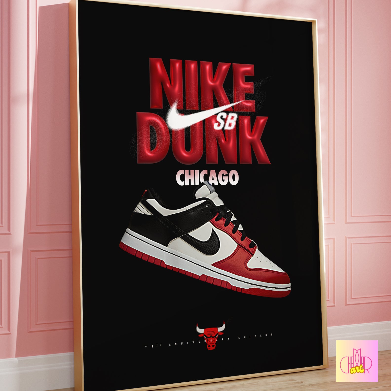Nike Dunk SB Chicago poster, sneakers, modern art, streetwear