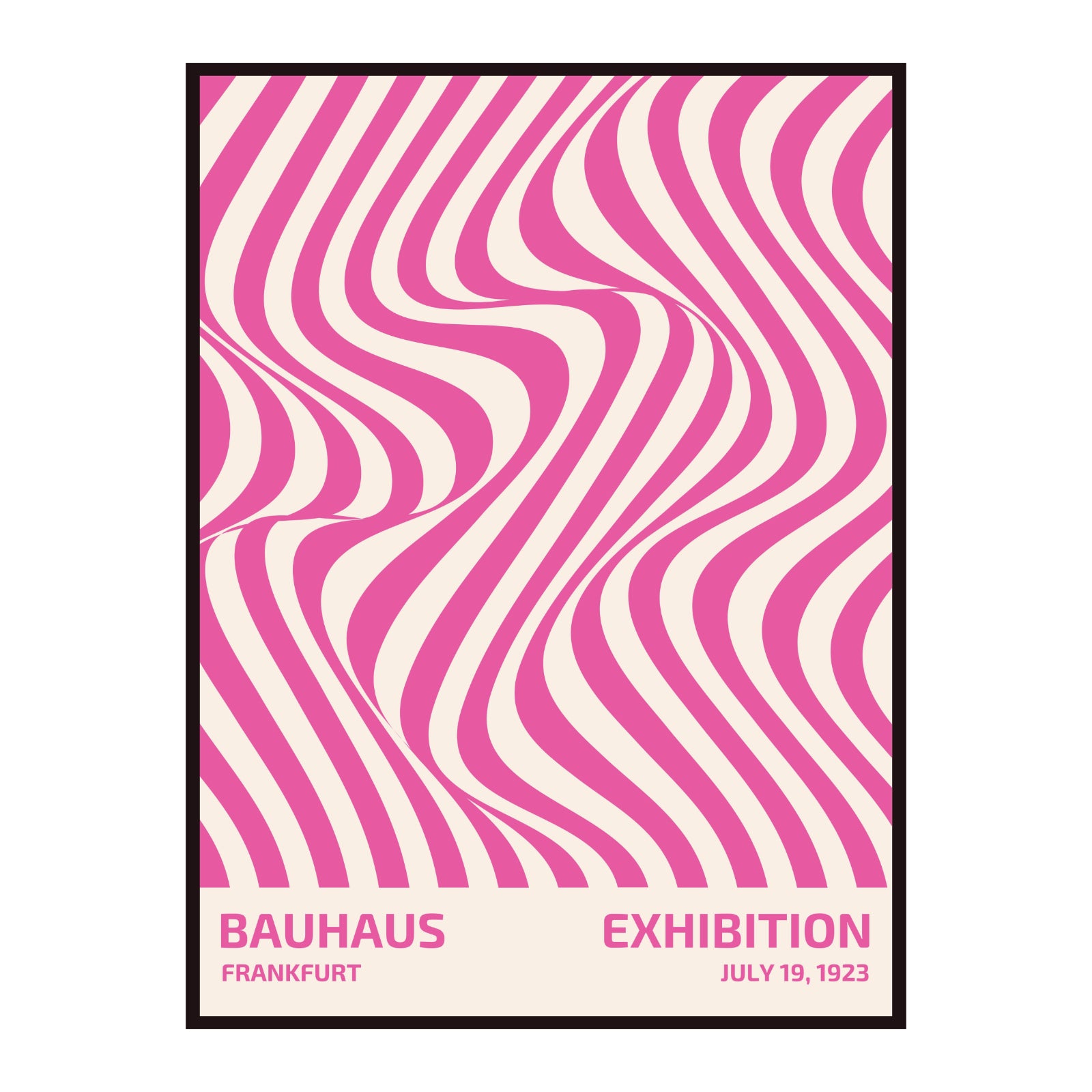 Bauhaus poster with pink abstract lines on a beige background