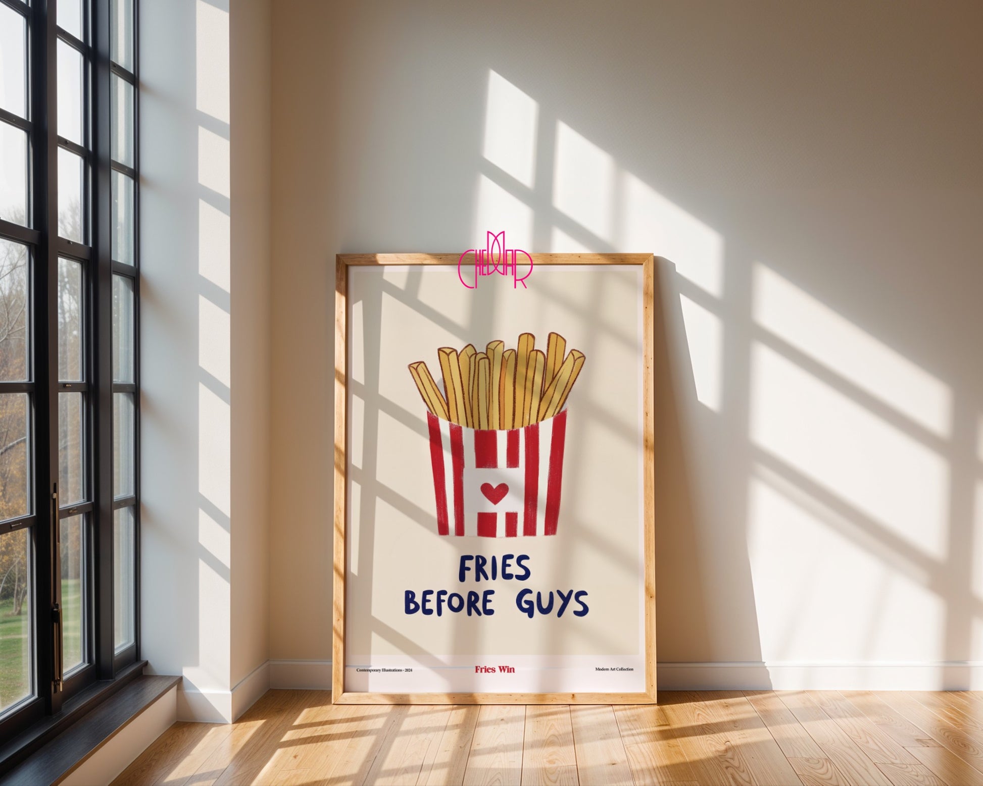 Fries Before Guys poster - Fries Win, contemporary art, modernism