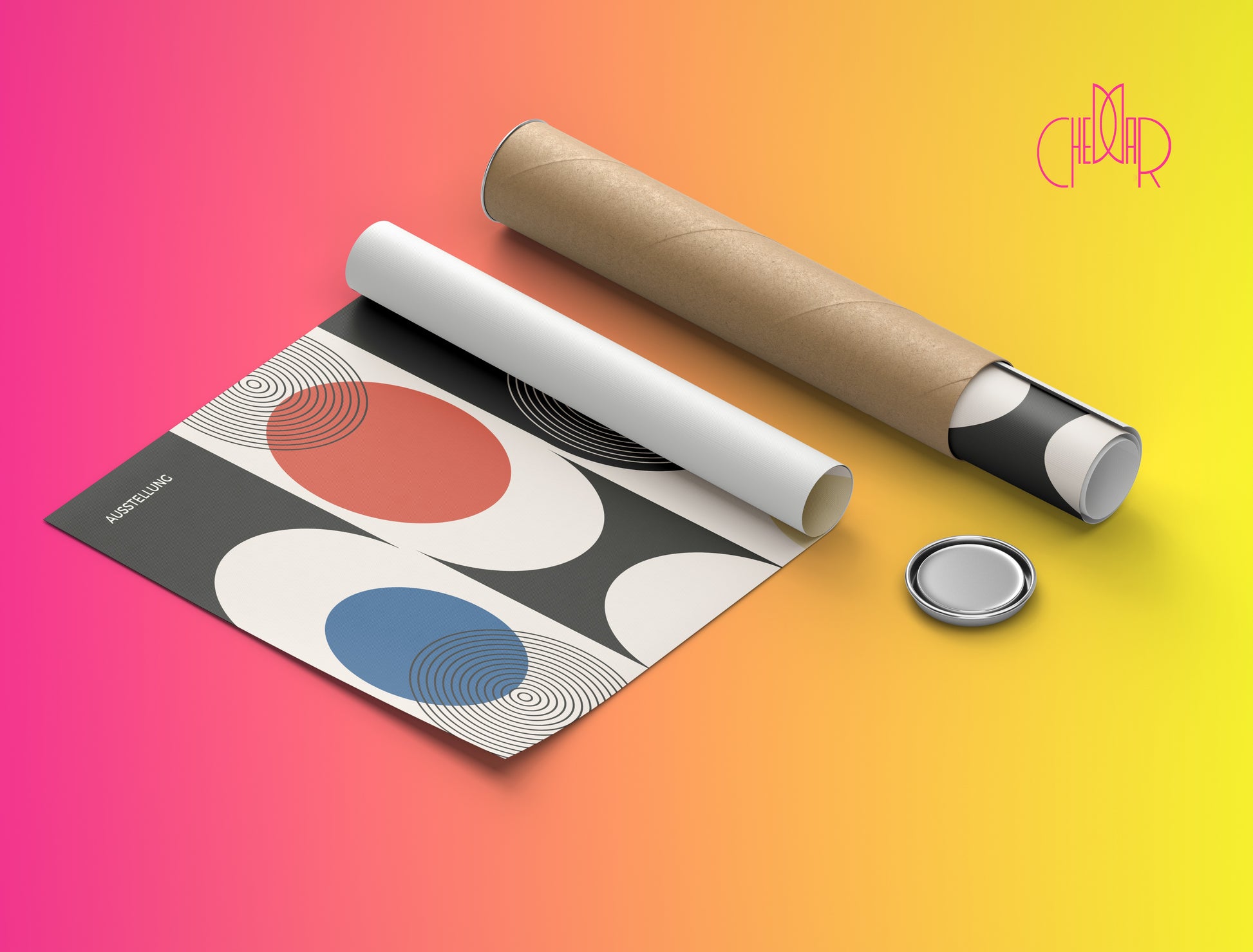 Bauhaus Poster – Red and Blue Circles on a Black and White Background