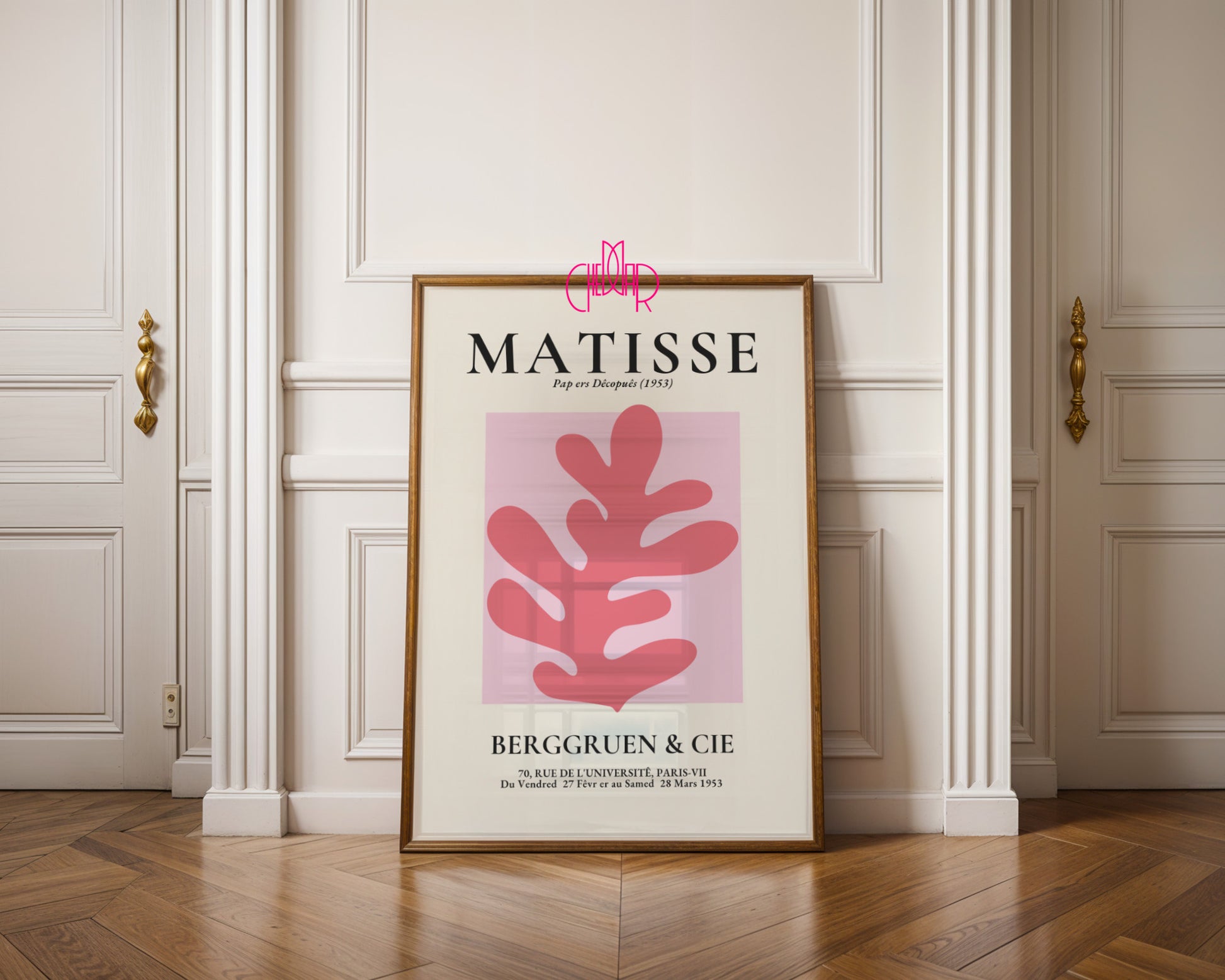 Bauhaus poster red "Eyes of the Prophet" on a navy blue background, modernism