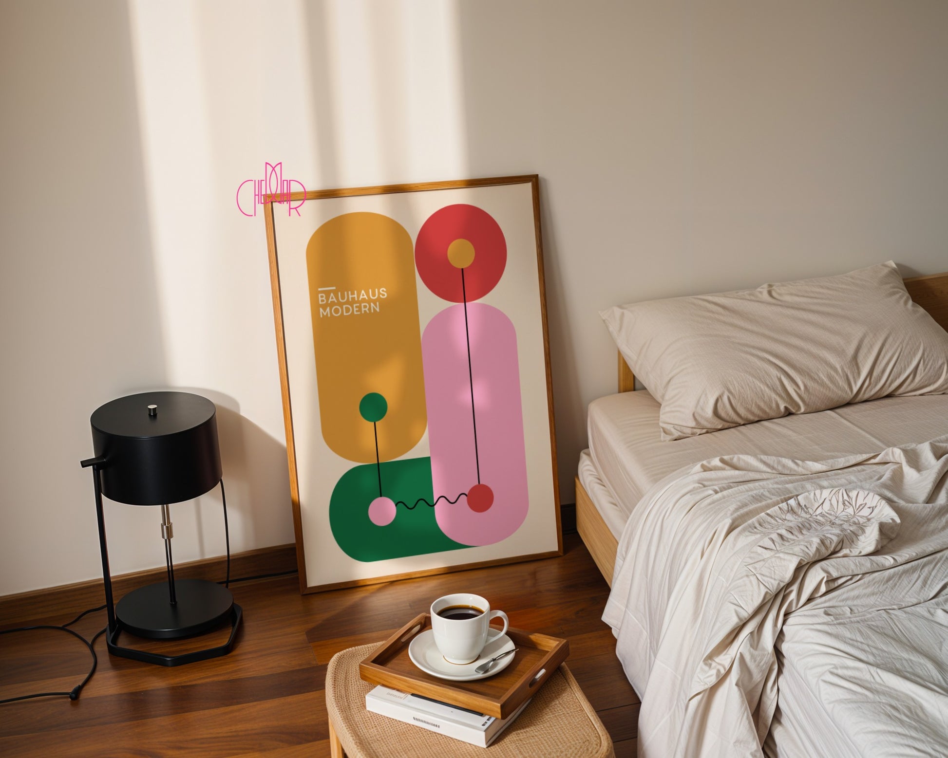 Bauhaus Poster – Colorful Geometric Shapes on a Beige Background, Modernism