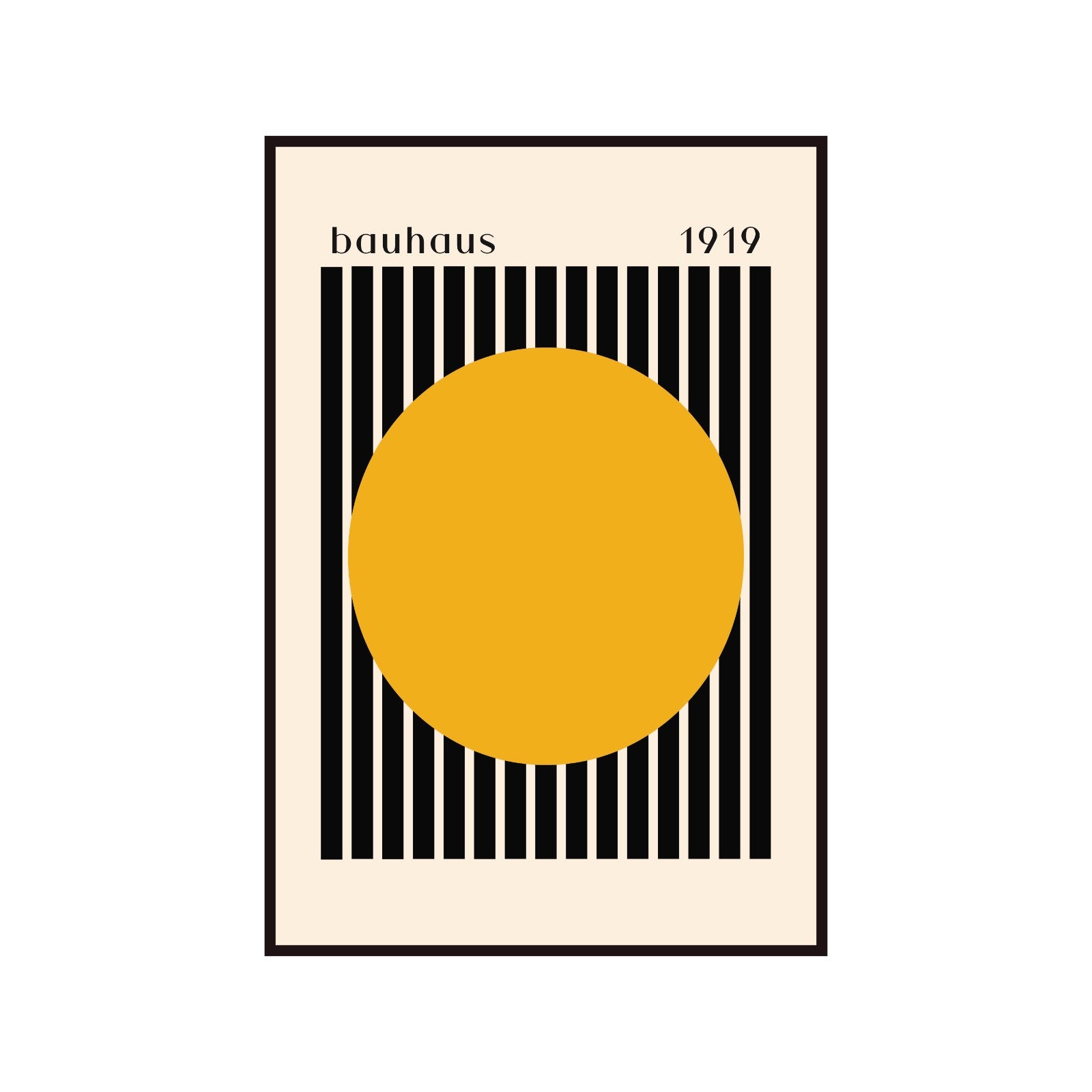 Bauhaus poster orange dot with black and beige stripes 