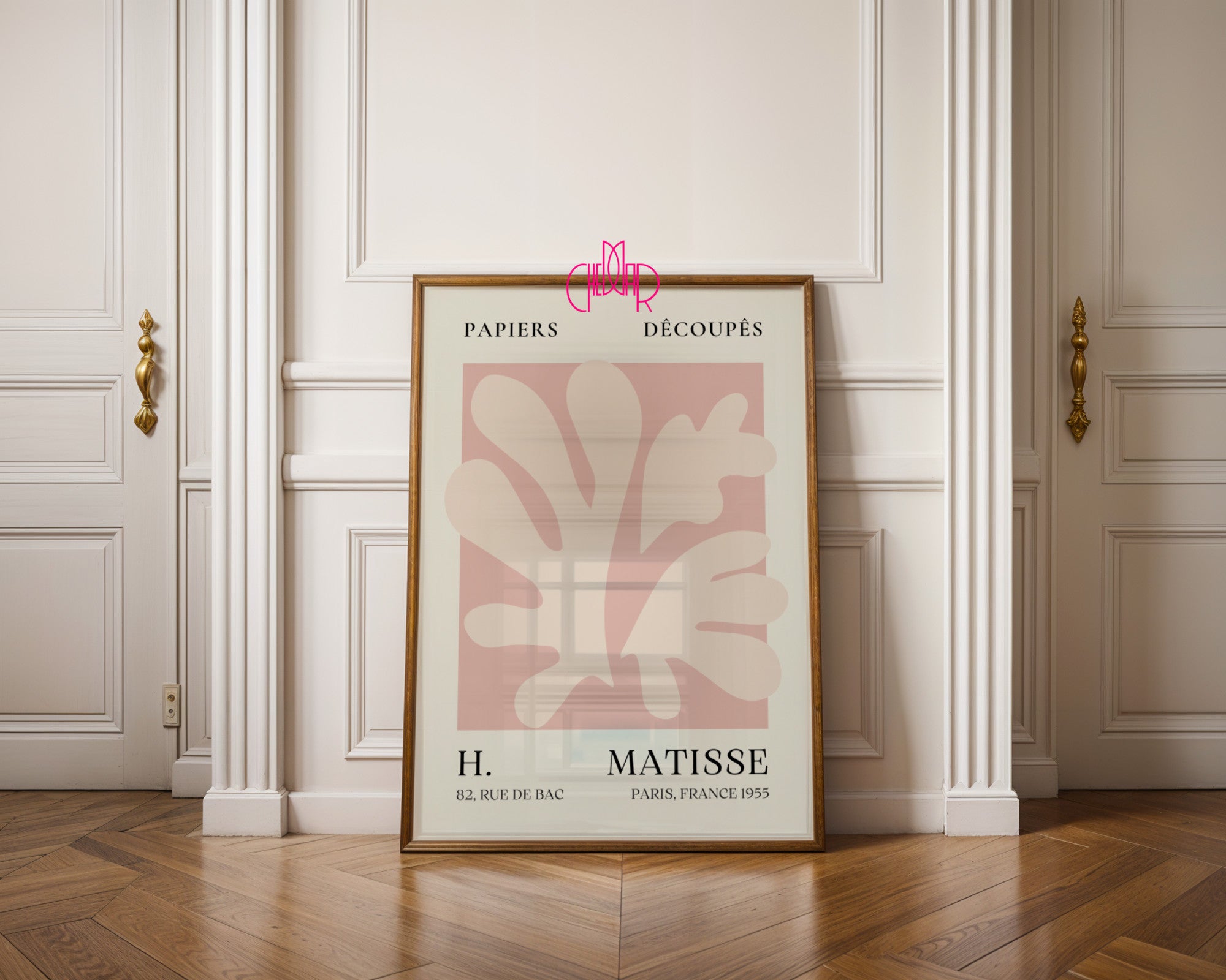 Bauhaus poster red "Eyes of the Prophet" on a navy blue background, modernism