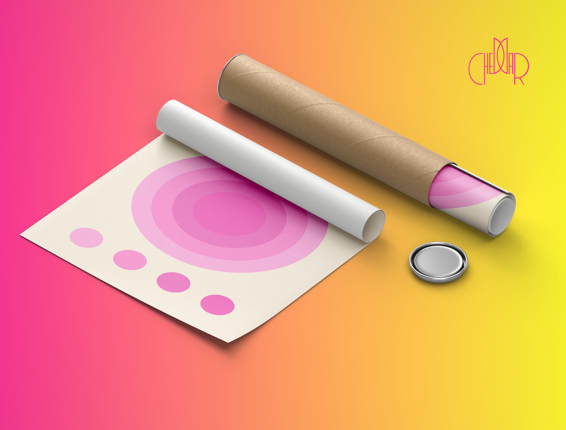 Bauhaus poster pink energy circle on beige background, retro