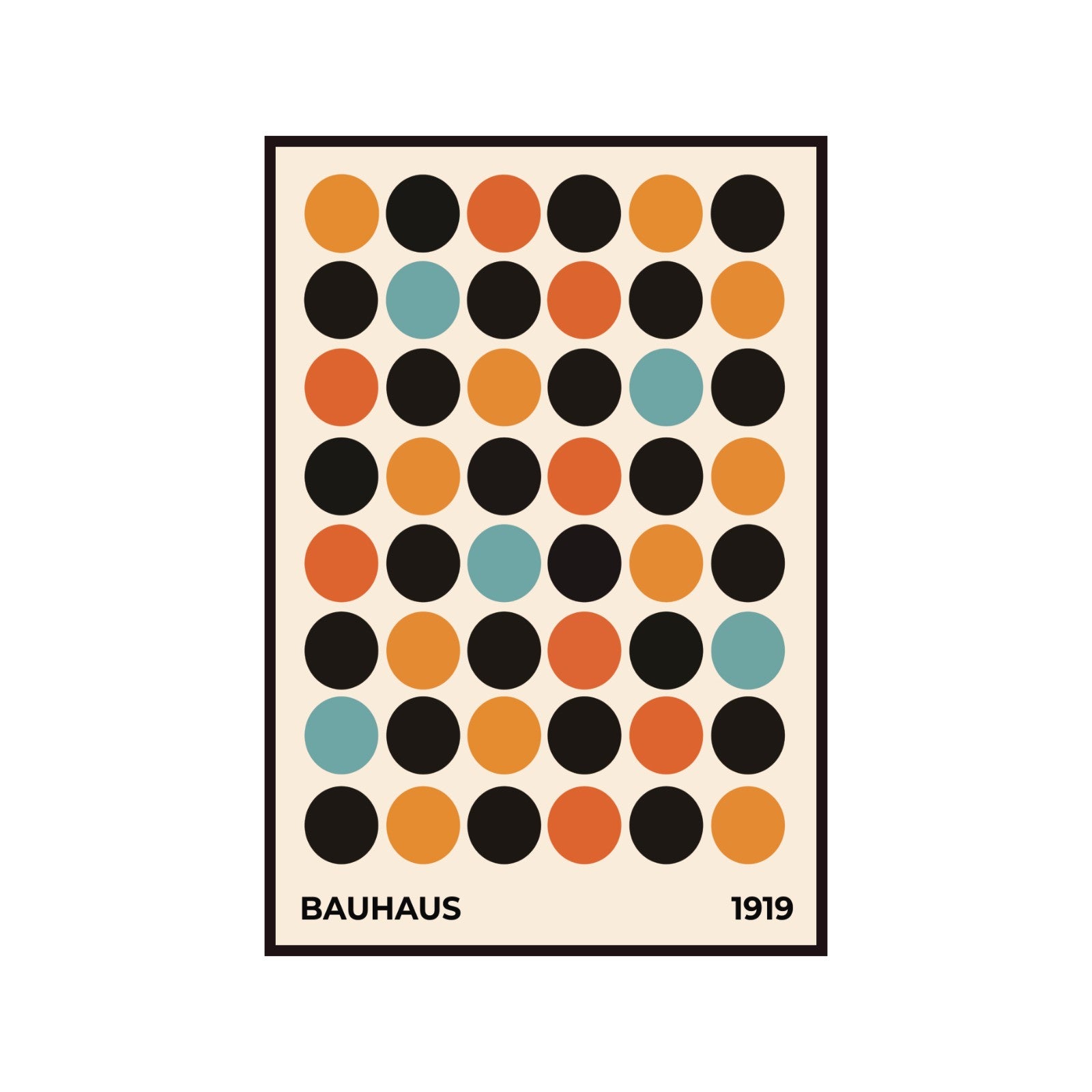 Bauhaus poster, 1919 exhibition, colorful dots on a beige background