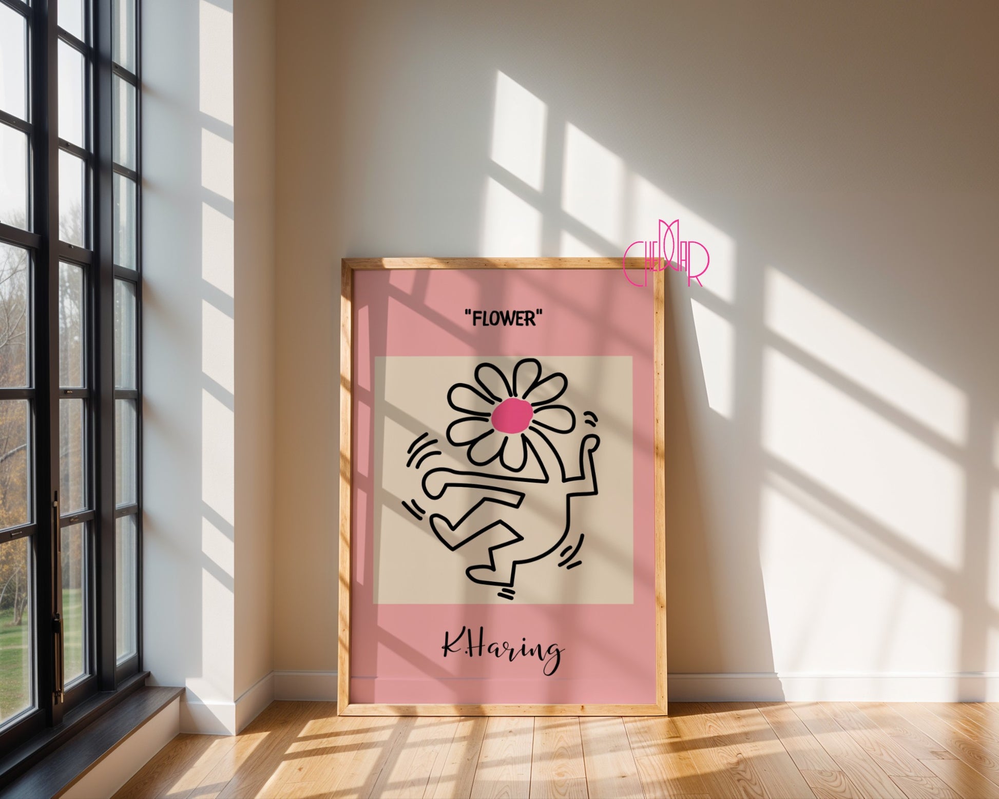 Keith Haring Flower poster, dancing flower, street art, pop art 
