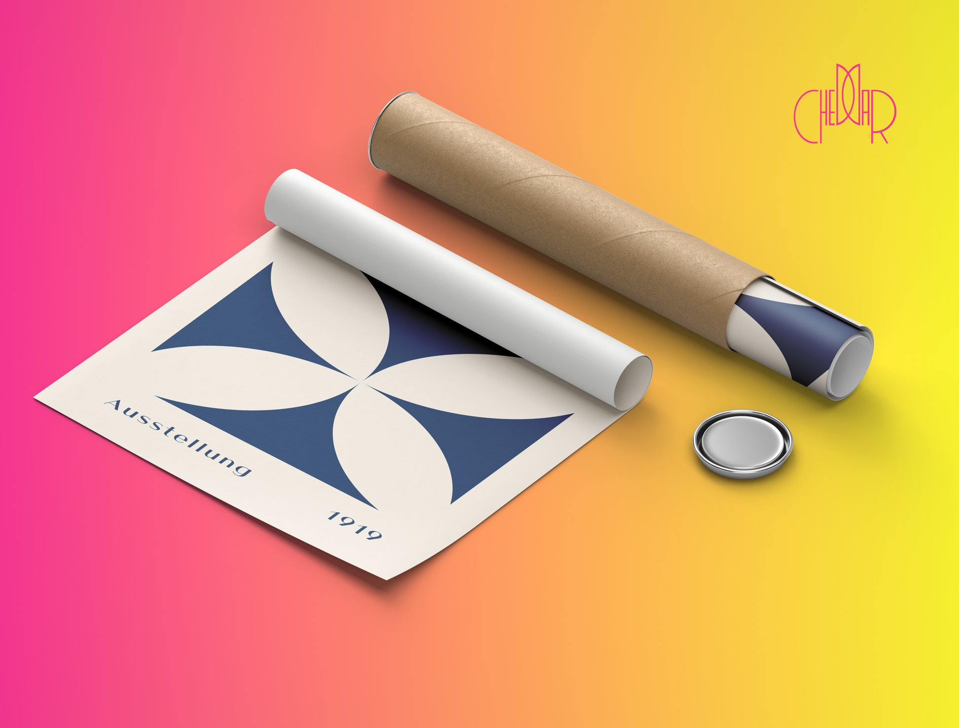 Bauhaus poster – beige flower in a navy blue square