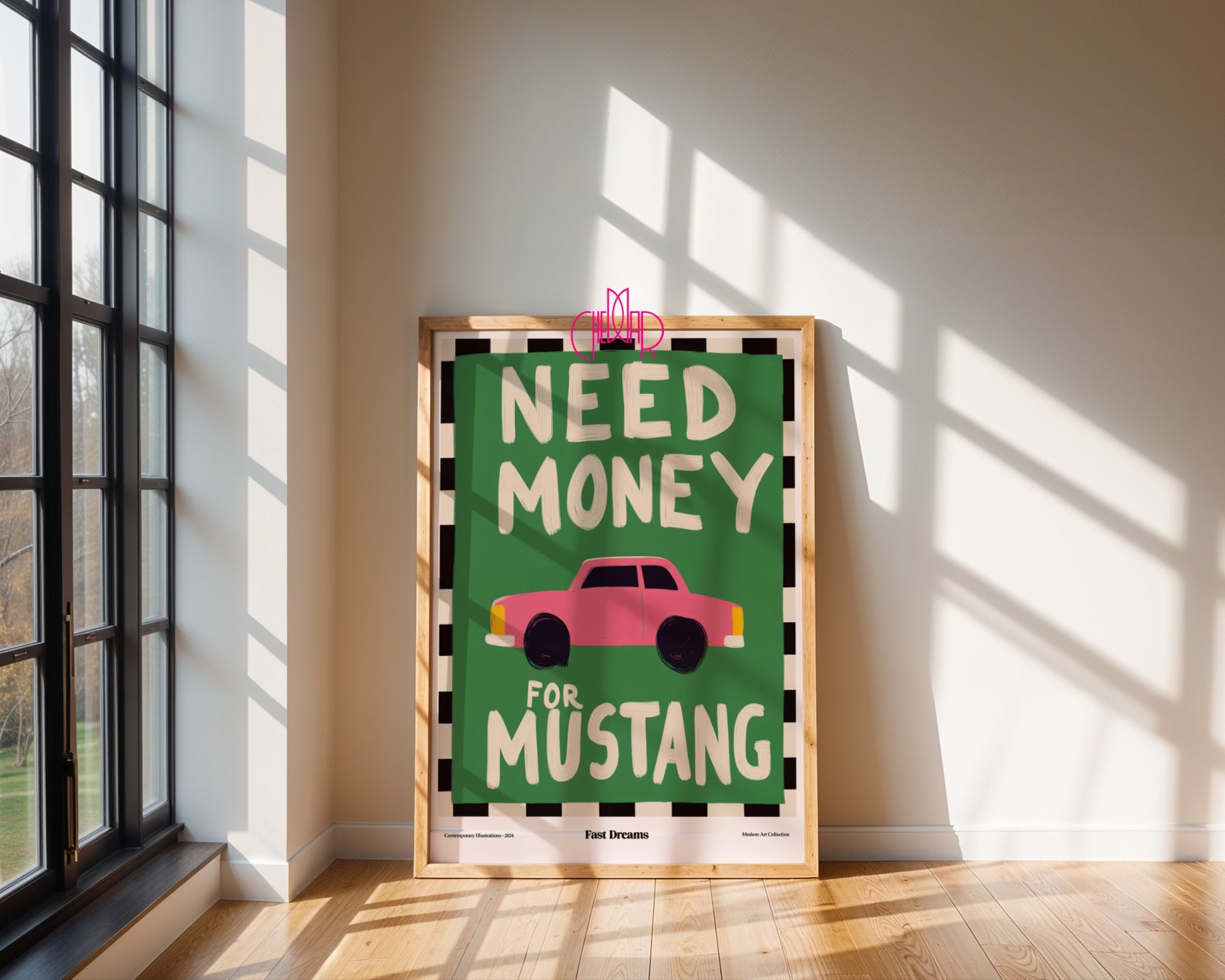 Need Money For Mustang poster, fast dreams, modernism