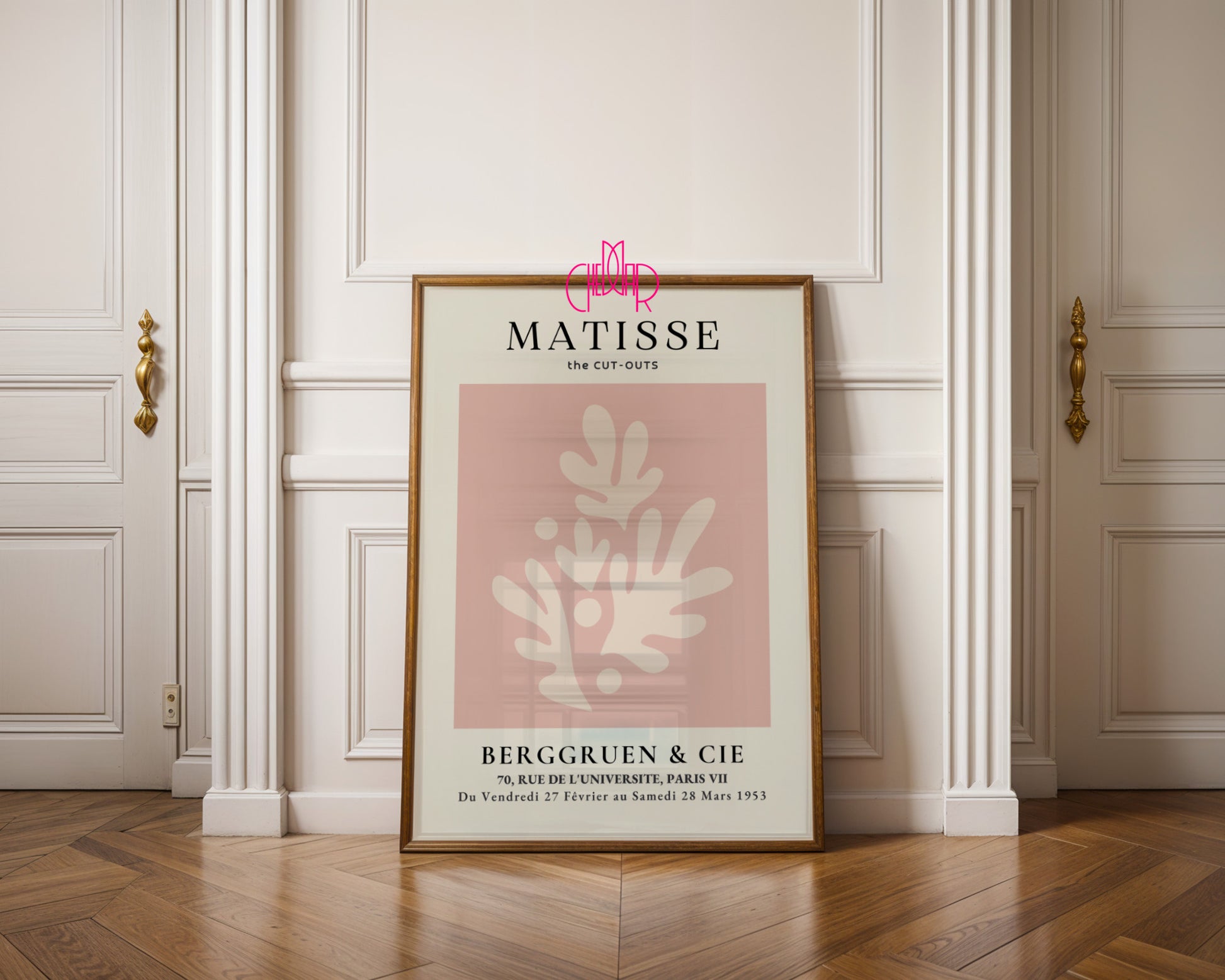 Bauhaus poster red "Eyes of the Prophet" on a navy blue background, modernism