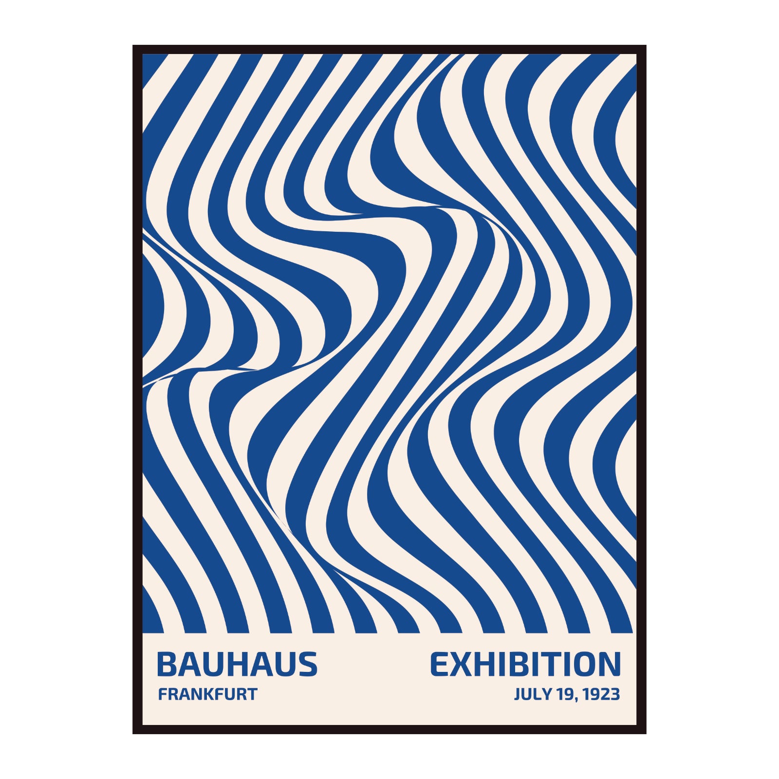 Bauhaus poster with blue abstract lines on a beige background
