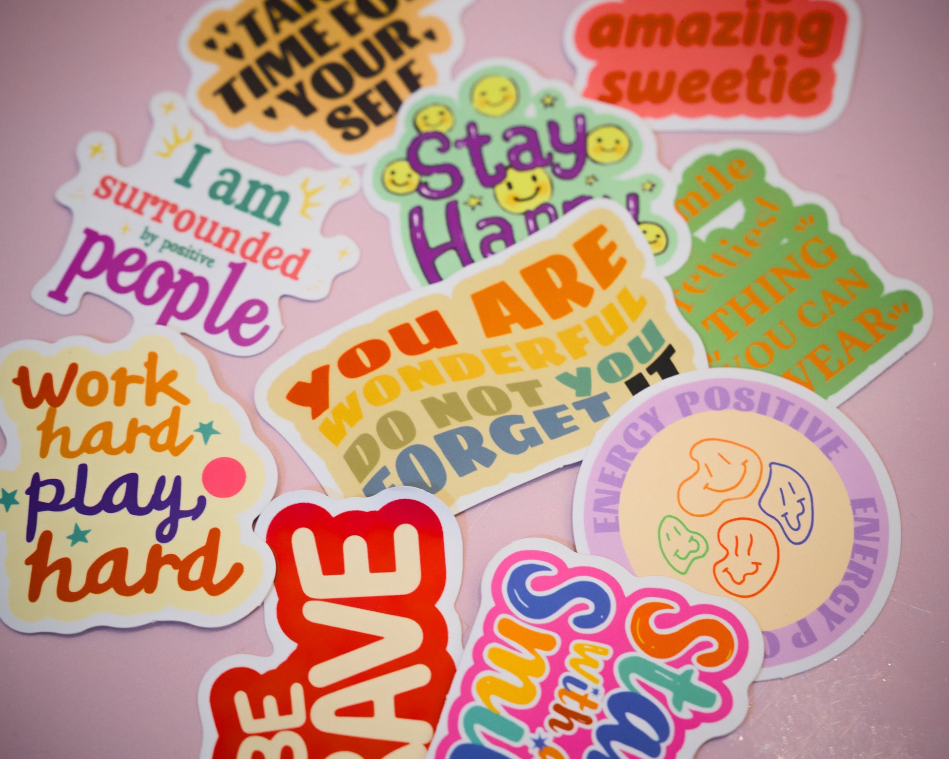Positive, motivational stickers, set.