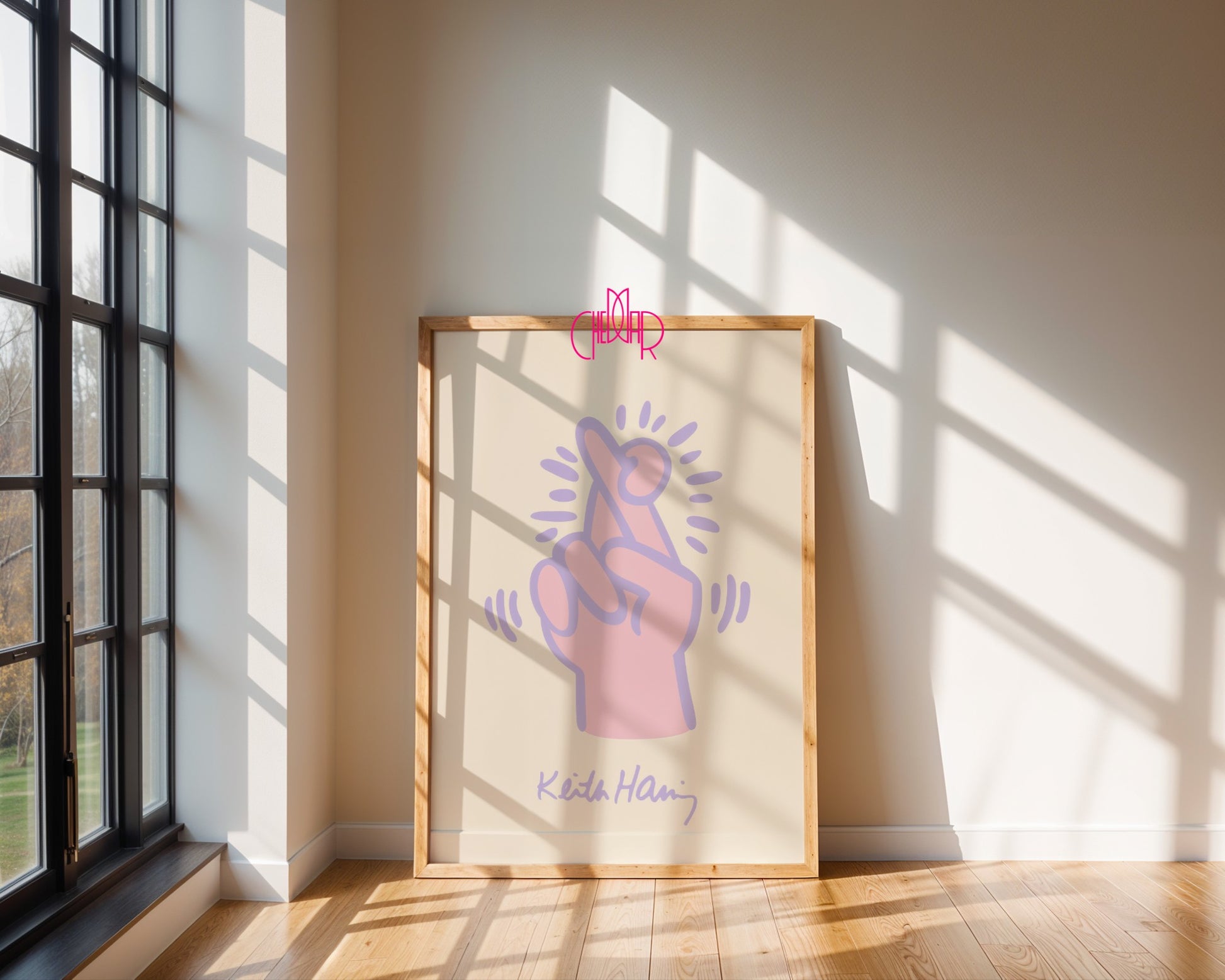 Keith Haring Crossed Fingers poster, street art, pop art