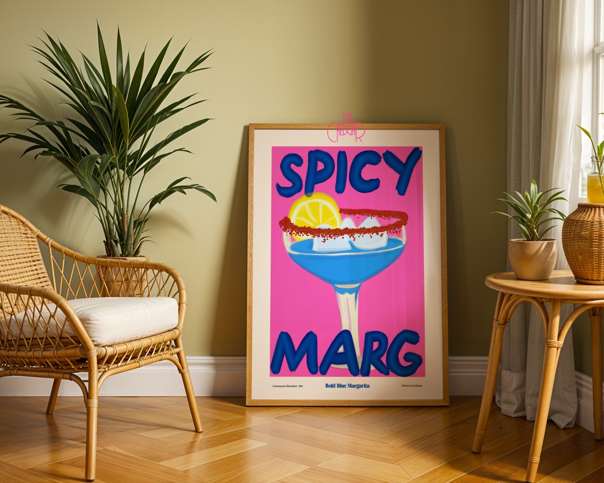 Spicy Margarita Poster, Bold Blue Margarita, Contemporary Art