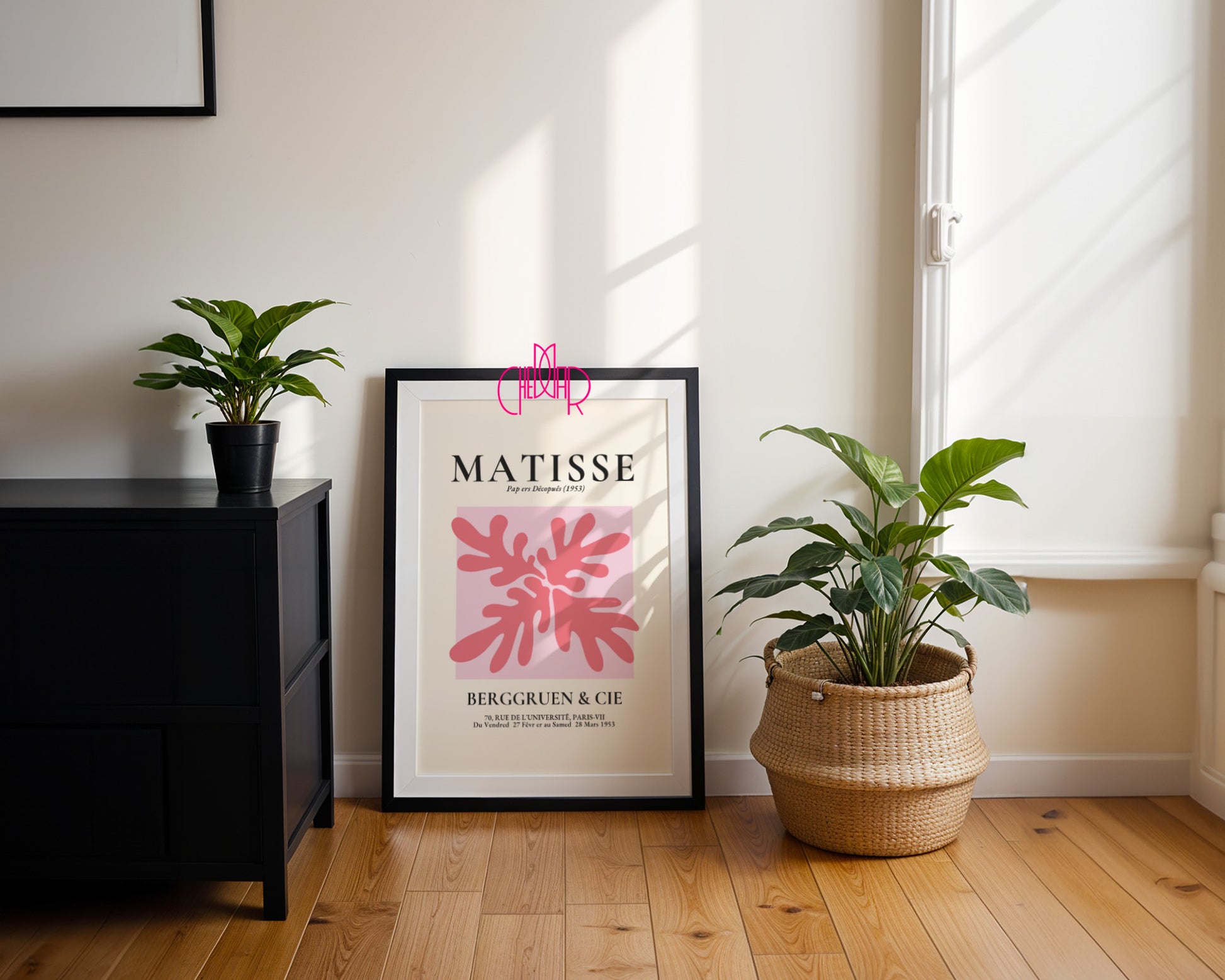 Bauhaus poster red "Eyes of the Prophet" on a navy blue background, modernism