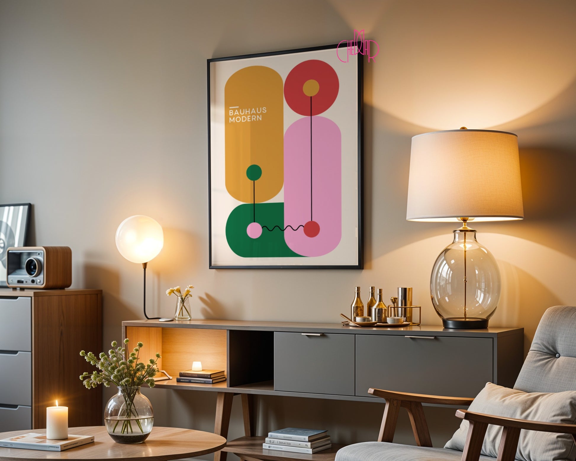 Bauhaus Poster – Colorful Geometric Shapes on a Beige Background, Modernism
