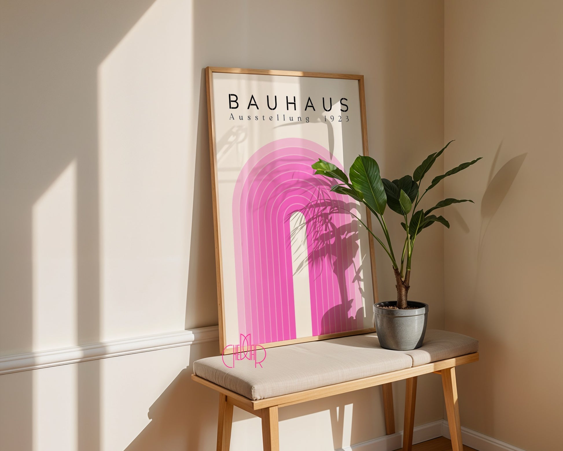Bauhaus poster – Pink lines on a beige background, exhibition 1923