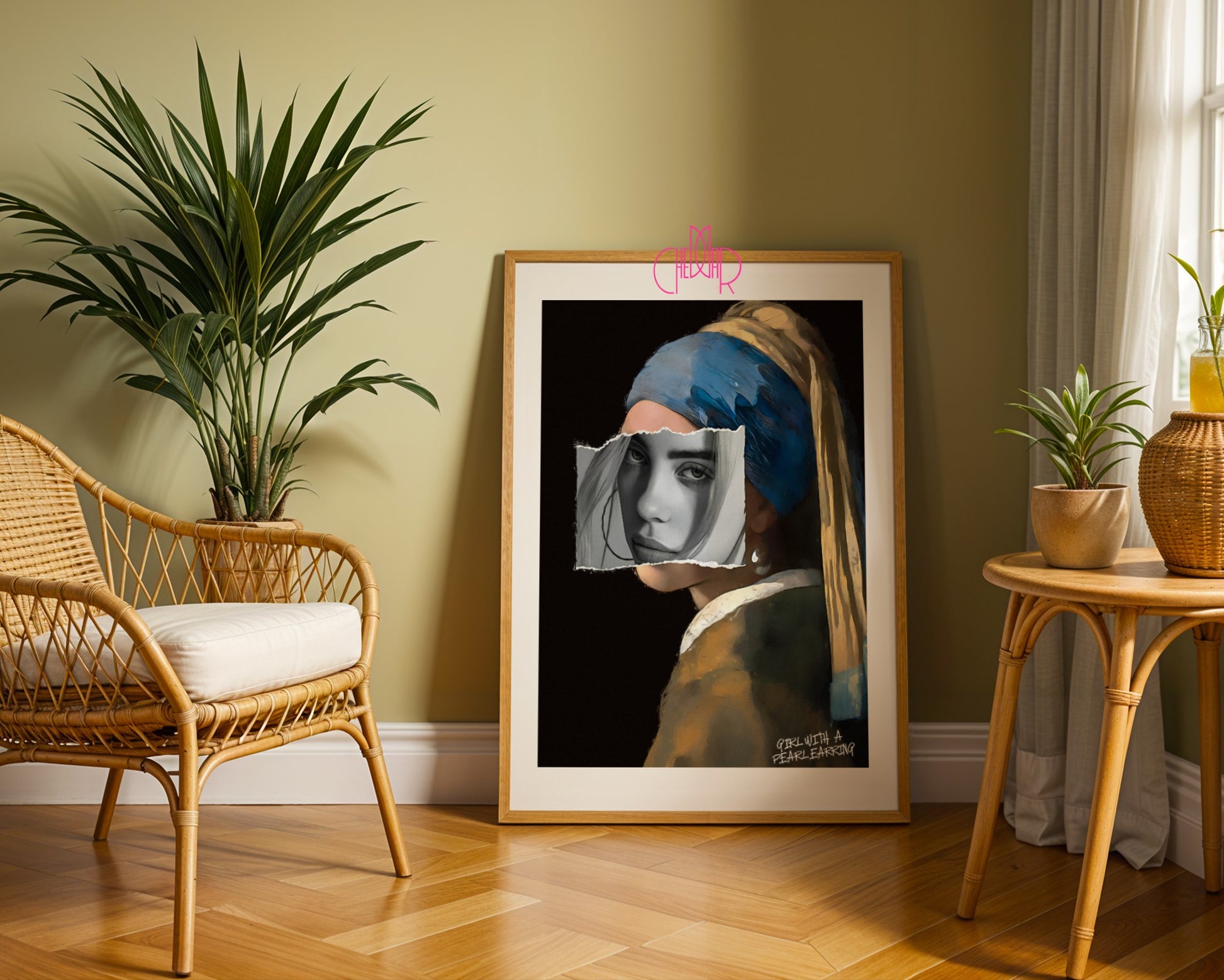 "Girl with a Pearl Earring" poster, Jan Vermeer, contemporary art, avant-garde