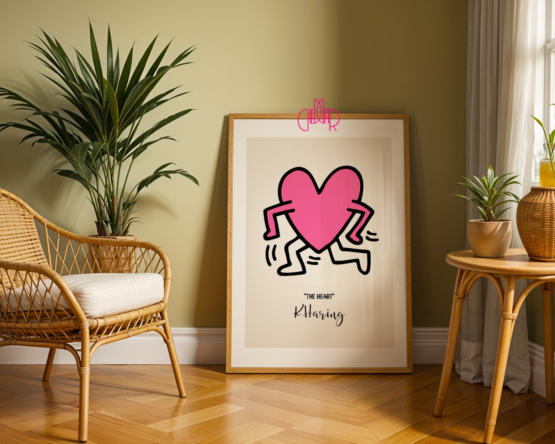 Keith Haring The Heart poster, pink heart, street art, pop art