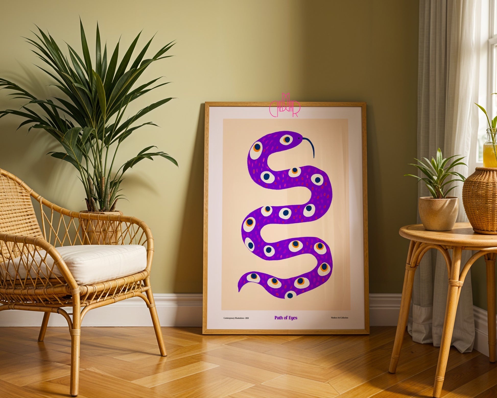 Path of Eyes poster, Snake with eyes, modernism, contemporary art