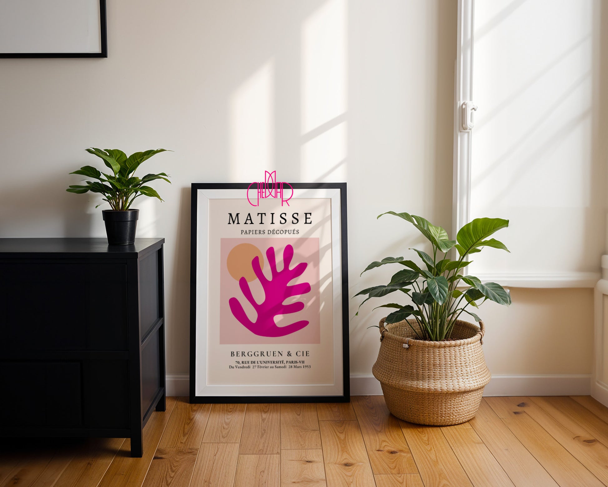 Bauhaus poster red "Eyes of the Prophet" on a navy blue background, modernism