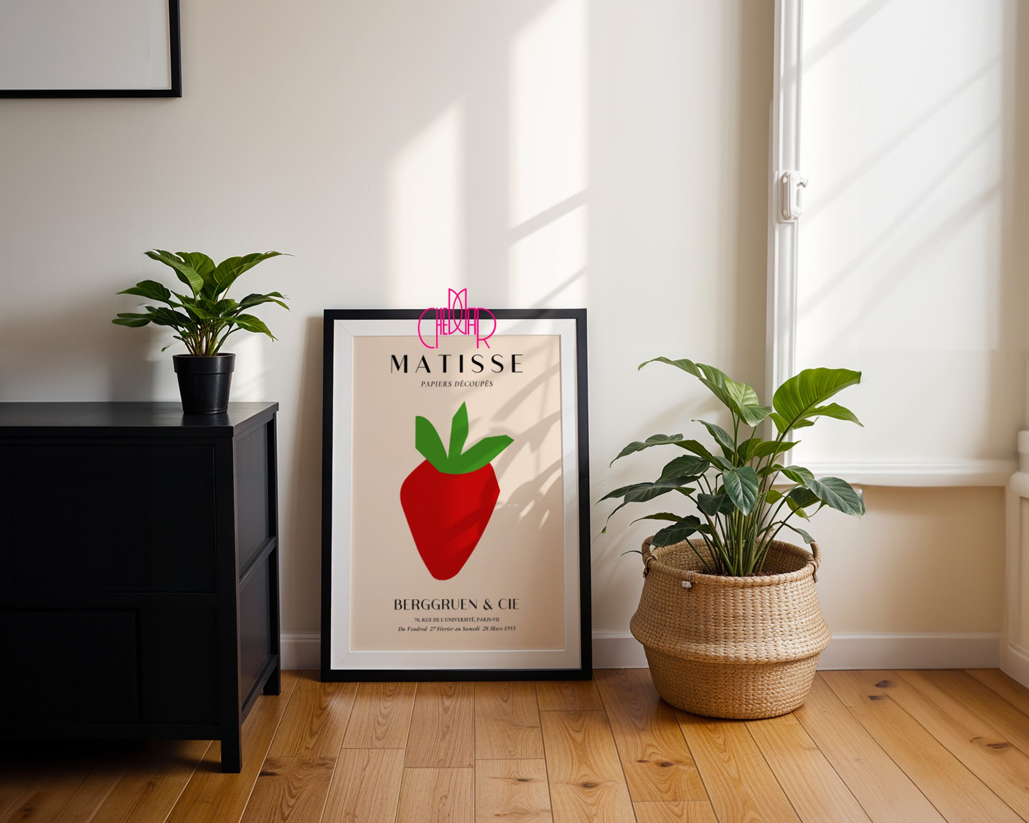 Bauhaus poster red "Eyes of the Prophet" on a navy blue background, modernism