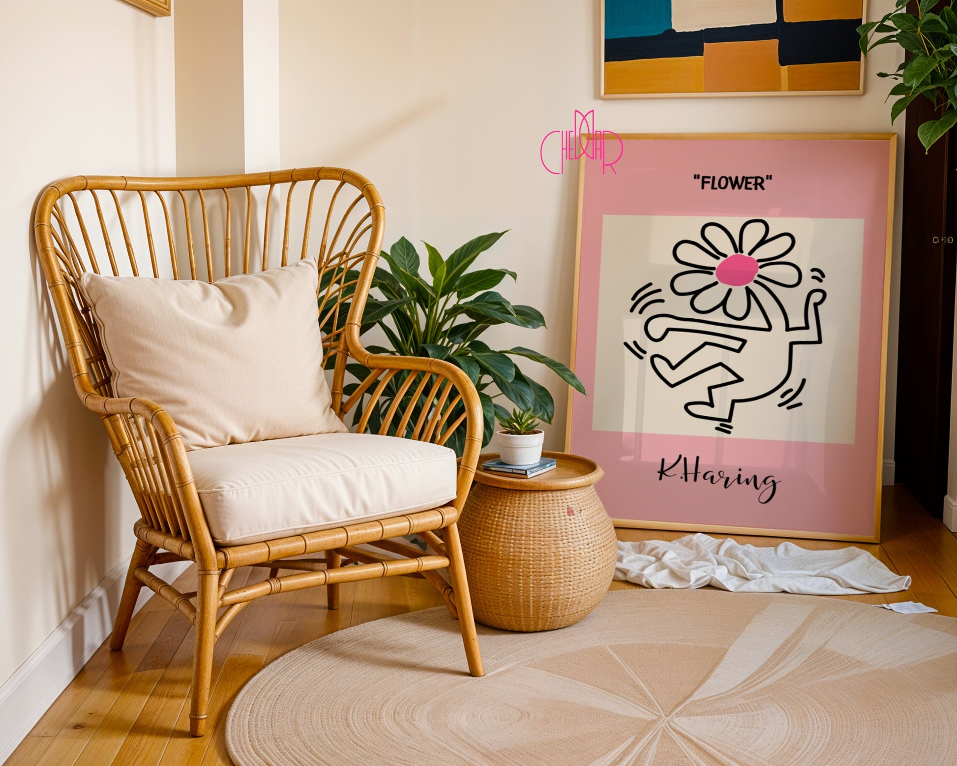 Keith Haring Flower poster, dancing flower, street art, pop art 