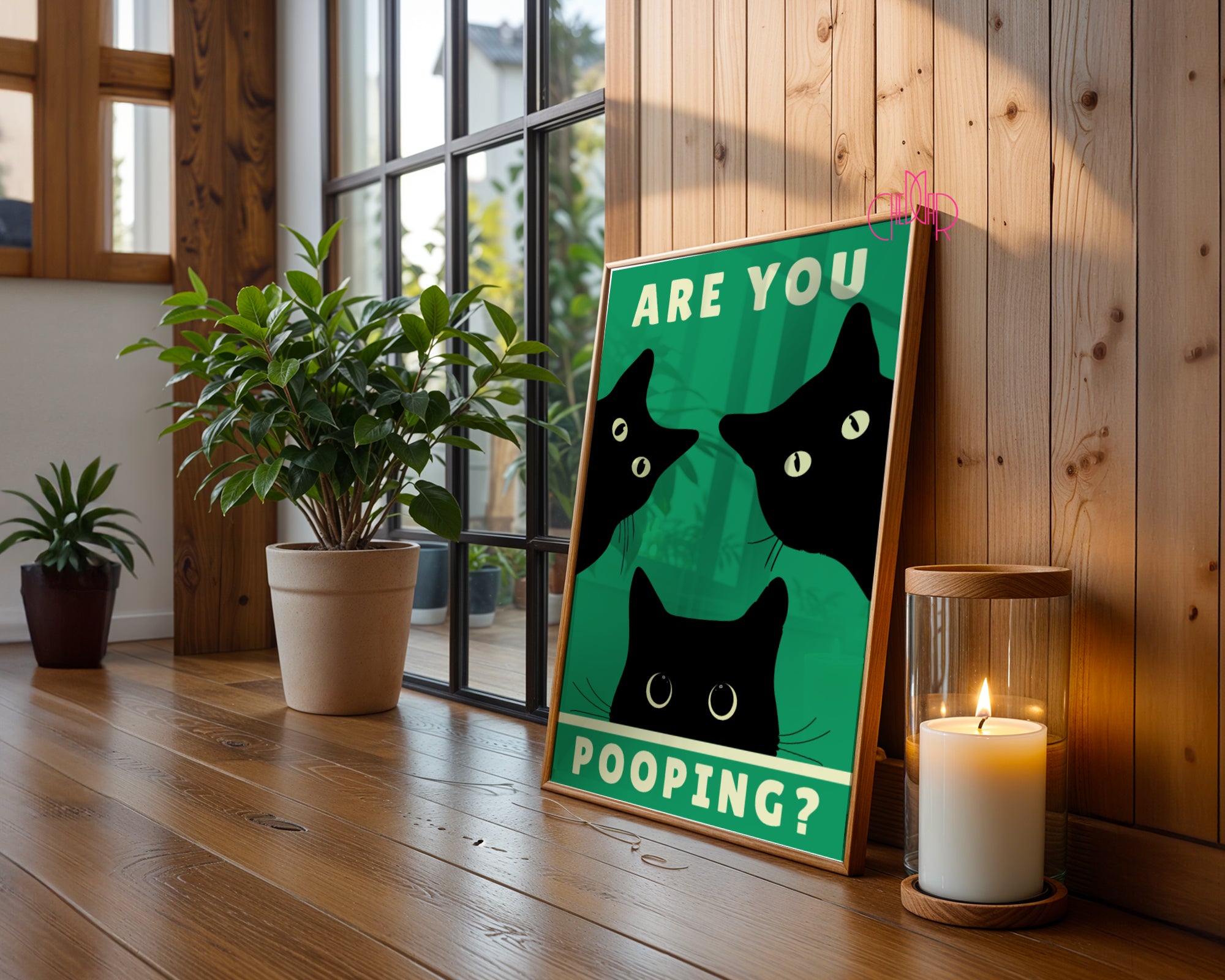 "Are You Pooping?" poster with black cats