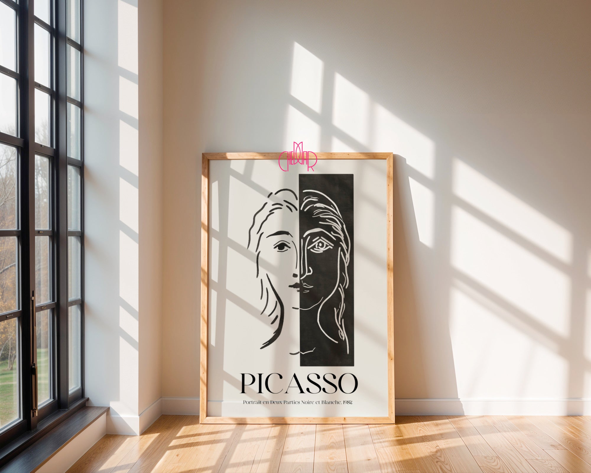 Picasso – Portrait en Deux Parties Noire et Blanche (1982) | Line Art Gallery Poster