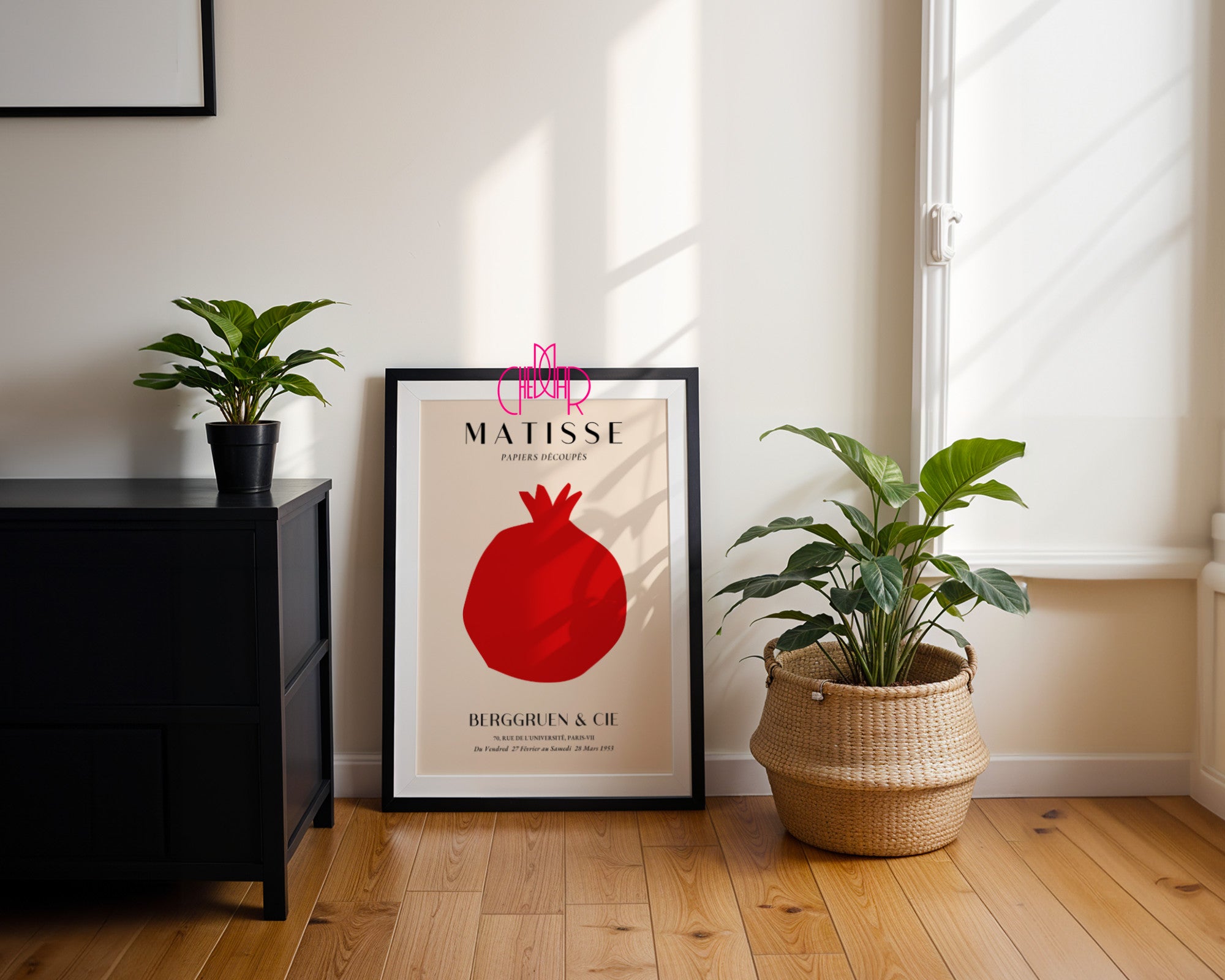 Bauhaus poster red "Eyes of the Prophet" on a navy blue background, modernism