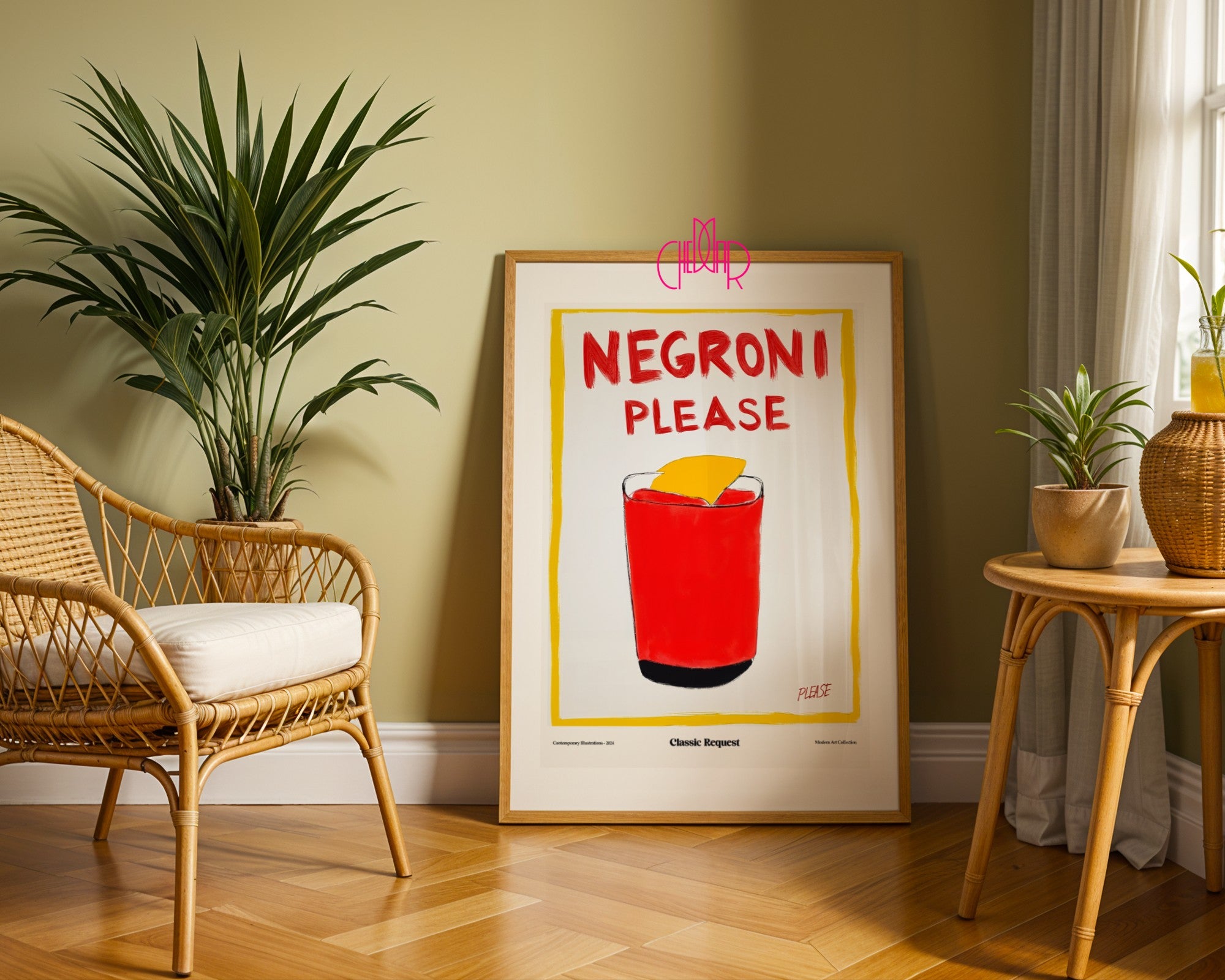 Modernist poster Negroni Please, a classic request, contemporary