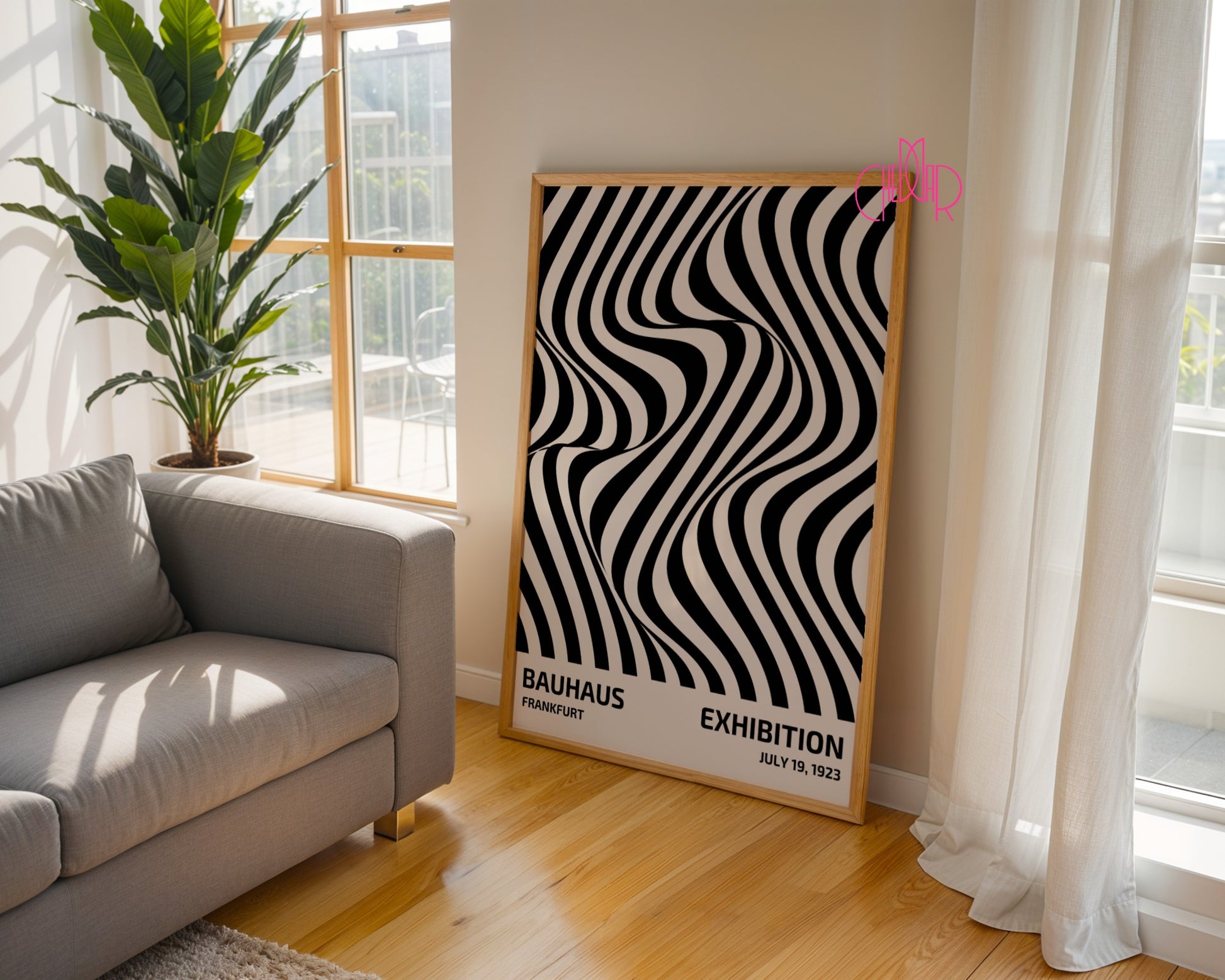 Bauhaus poster – Black abstract lines on a beige background, exhibition 1919