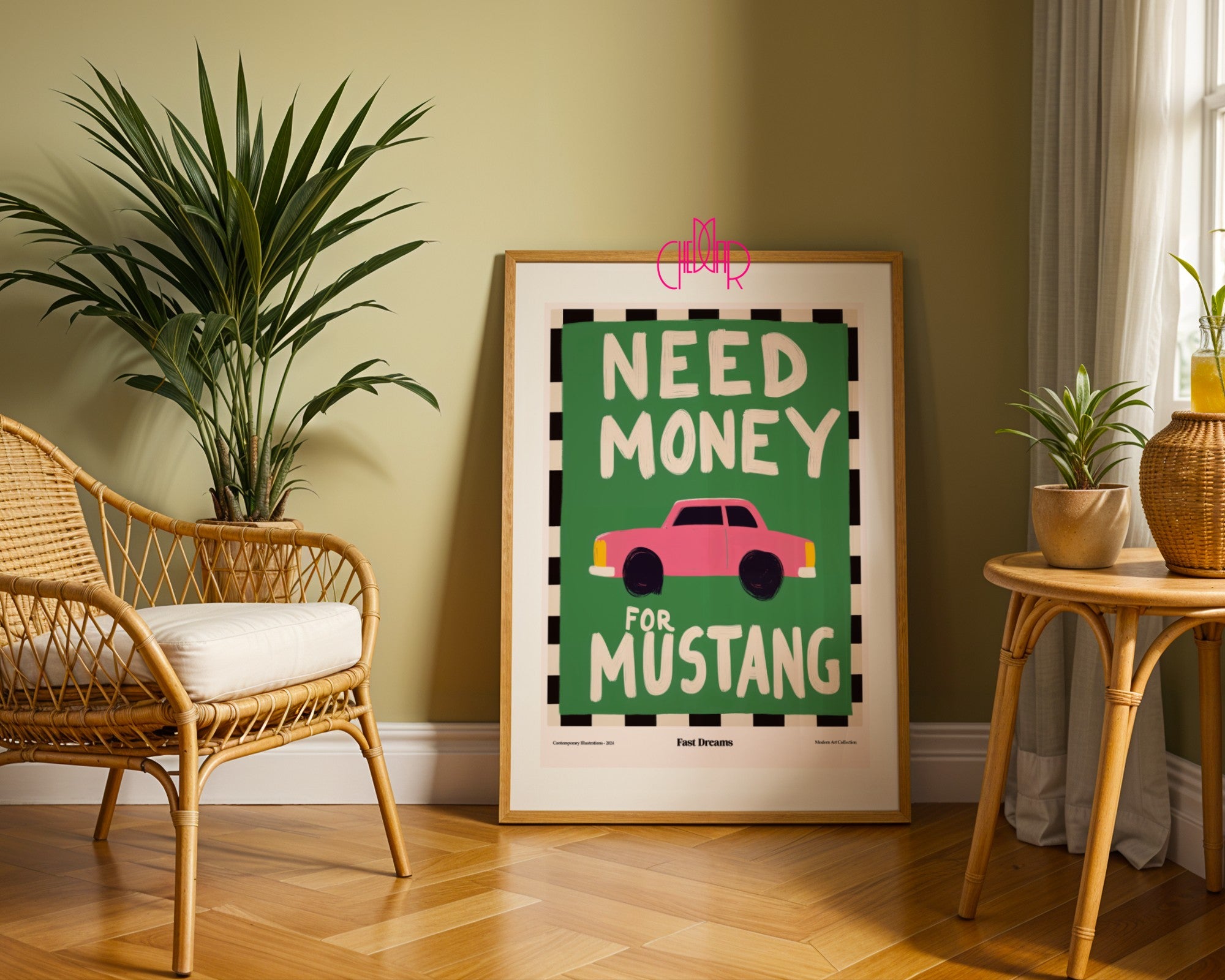 Need Money For Mustang poster, fast dreams, modernism