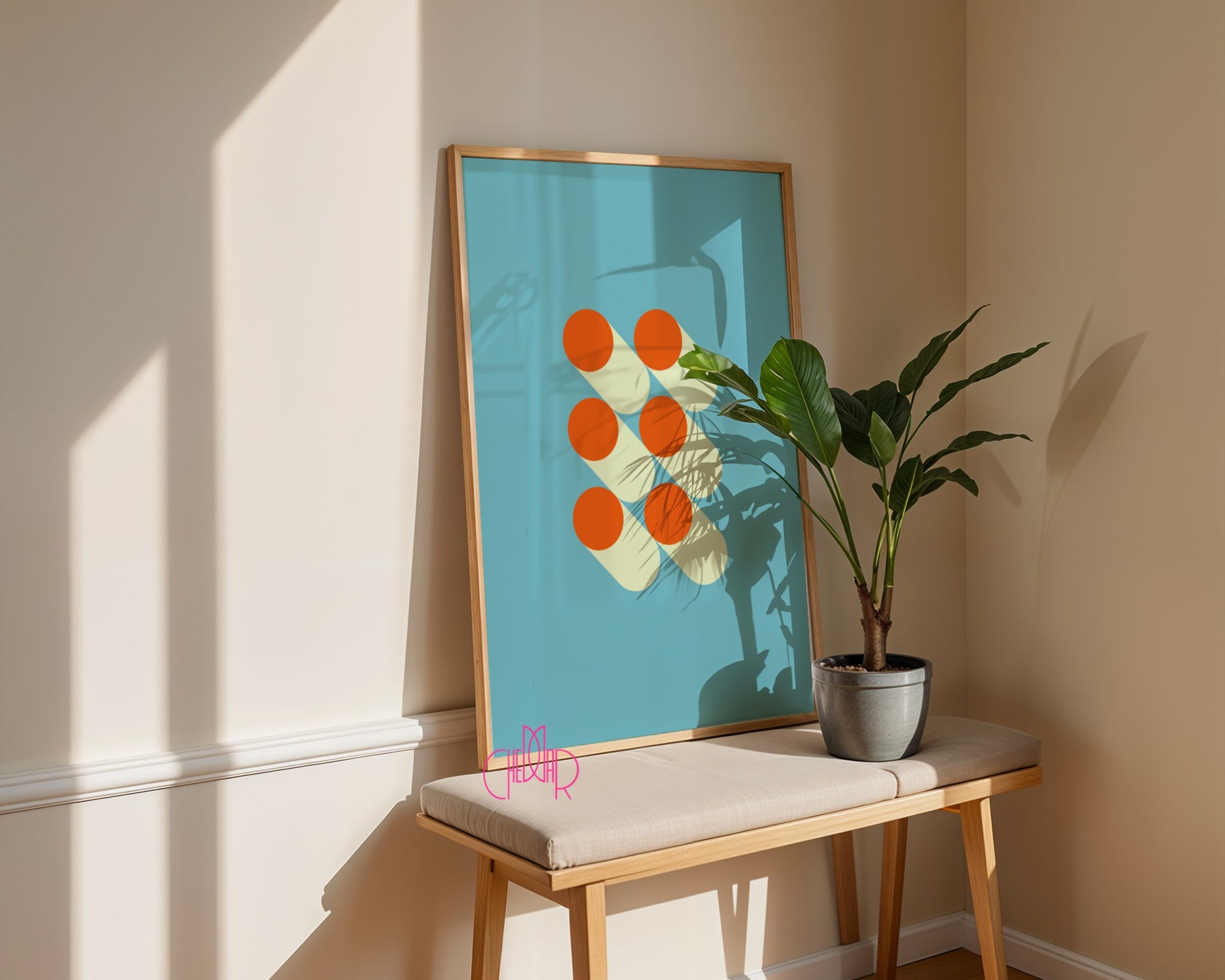 Bauhaus Poster – Orange Dots on a Blue Background