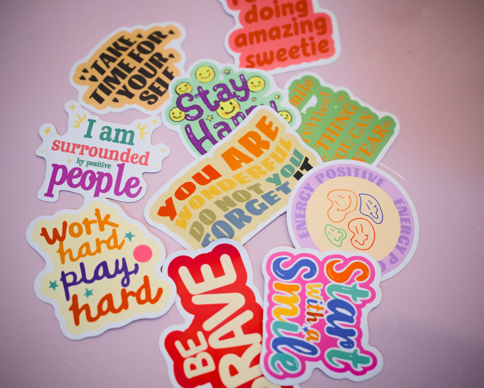 Positive, motivational stickers, set.