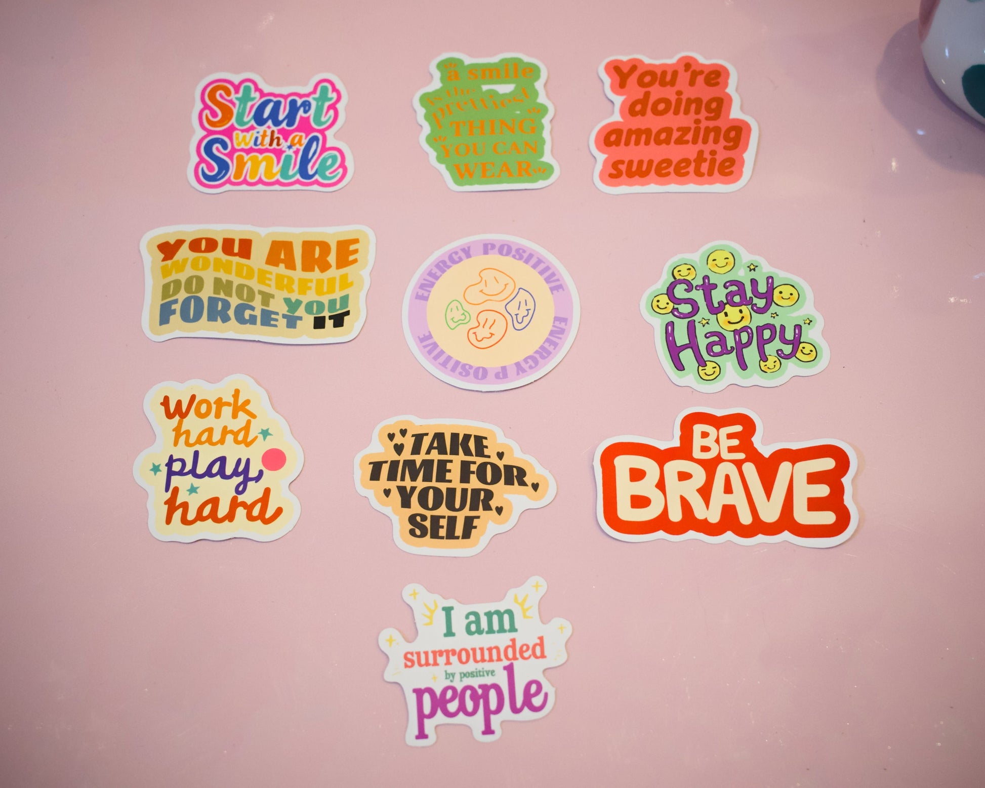 Positive, motivational stickers, set.