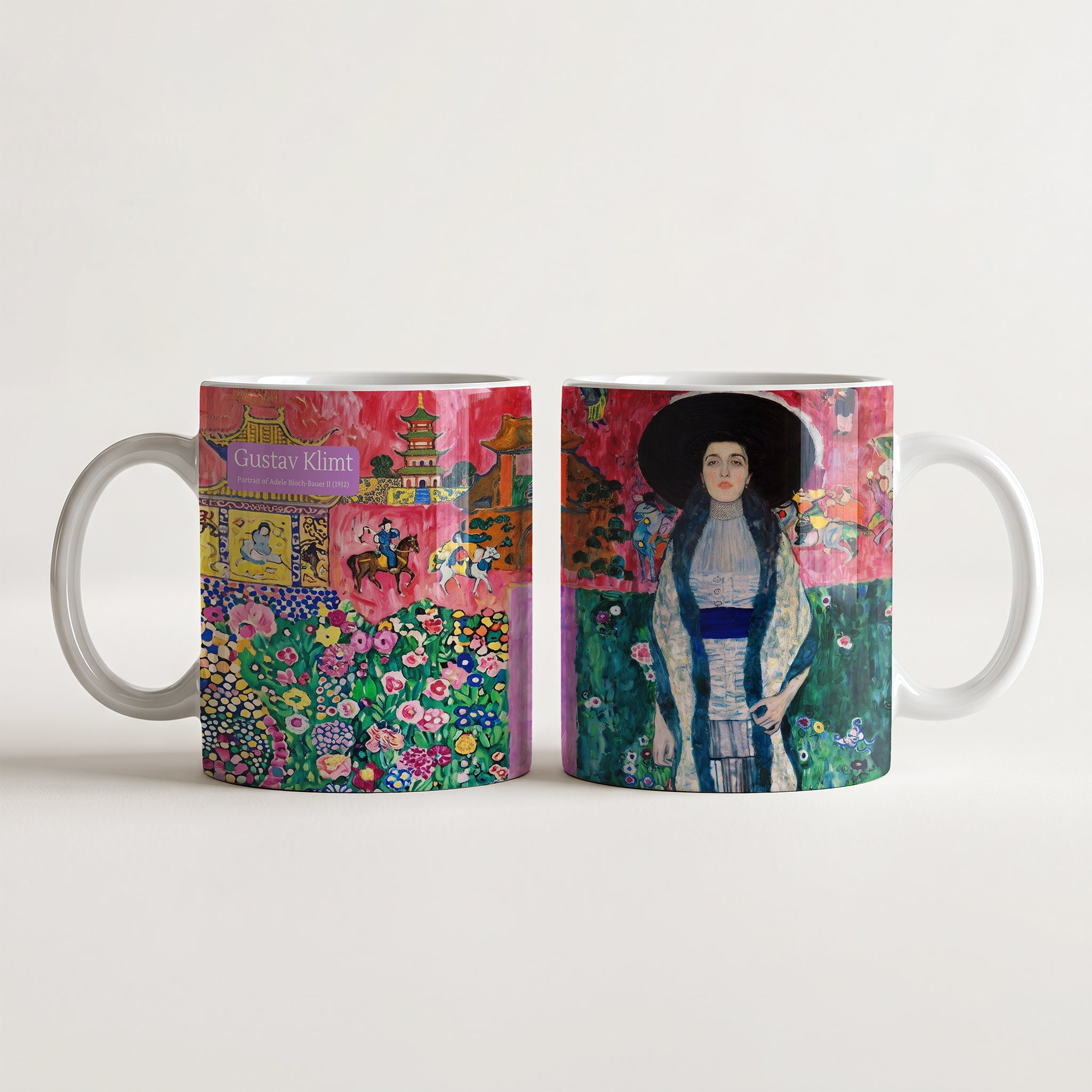 Wyjątkowy kubek z arcydziełem Gustava Klimta "Portret Adele Bloch-Bauer II" (1912). Trwała ceramika 330 ml i 450 ml z secesyjnym nadrukiem. Zamów na CheddarArt!