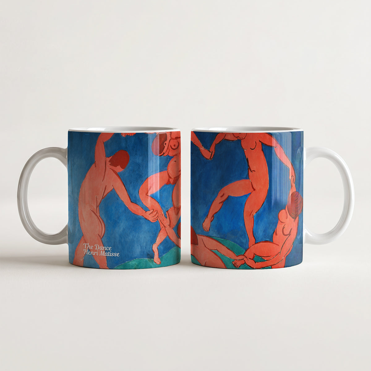Wyjątkowy kubek z ikonicznym dziełem Henri Matisse'a "Taniec" (The Dance, 1910). Trwała ceramika 330 ml i 450 ml z fowistycznym nadrukiem. Zamów na CheddarArt!