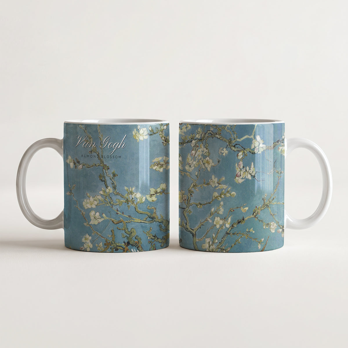 Kubek ceramiczny z nadrukiem obrazu Vincent van Gogh Pole pszenicy z cyprysami 1889 ze świdrującym niebem i złocistym polem