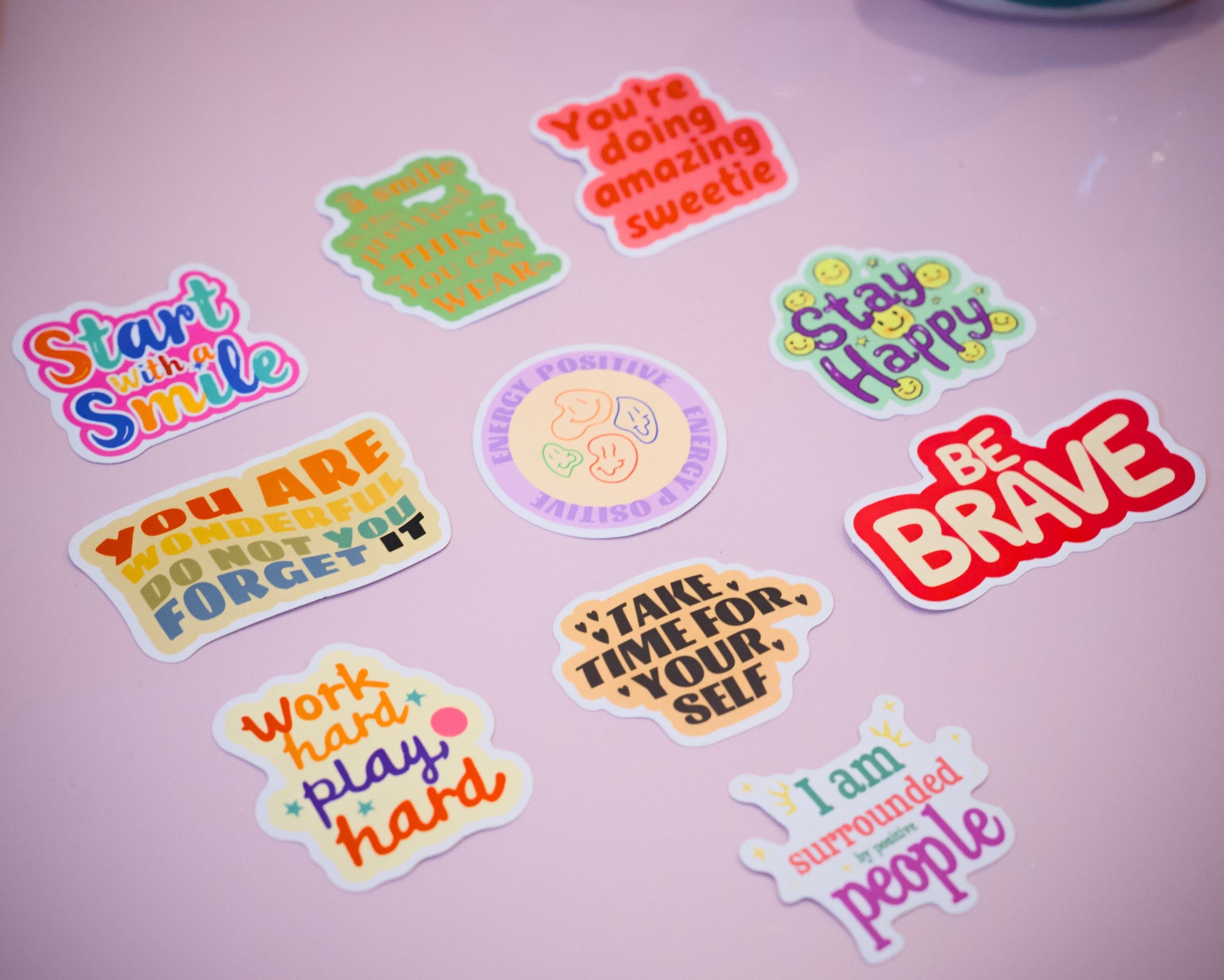 Positive, motivational stickers, set.