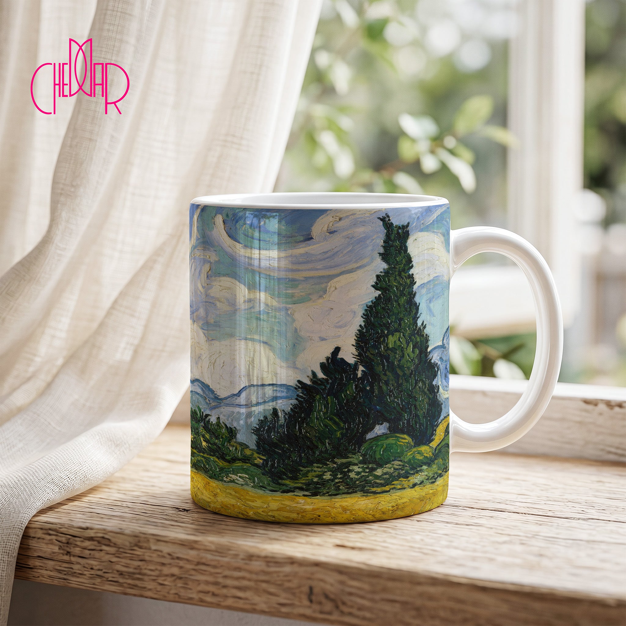 Van Gogh Wheat Field with Cypresses - Ceramic Art Mug | CheddarArt