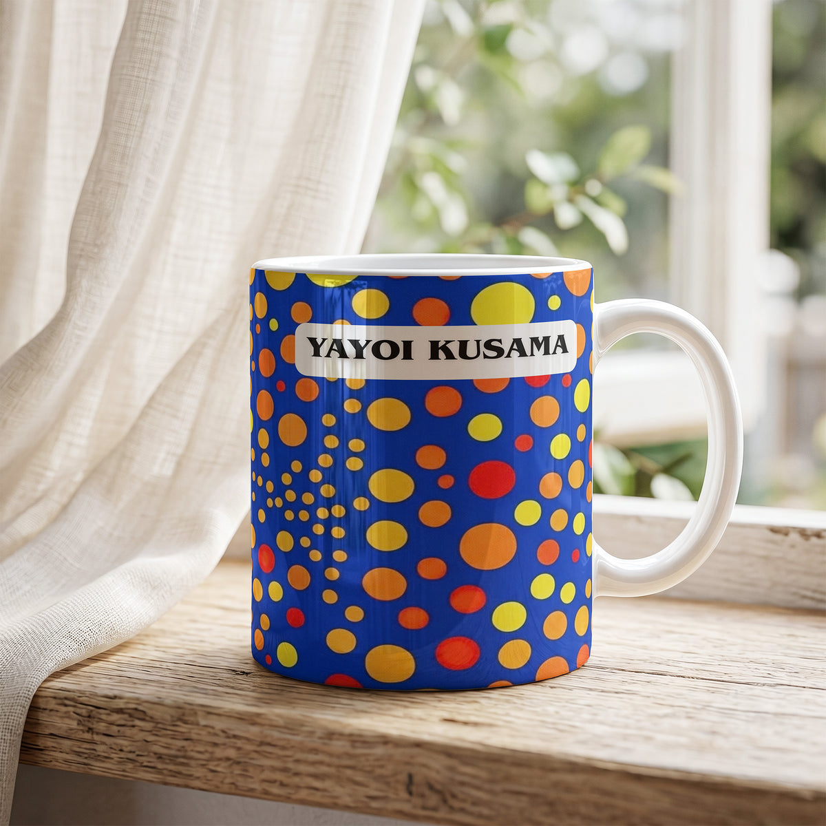 Yayoi Kusama Red Portrait Dots - Ceramic Mug | CheddarArt