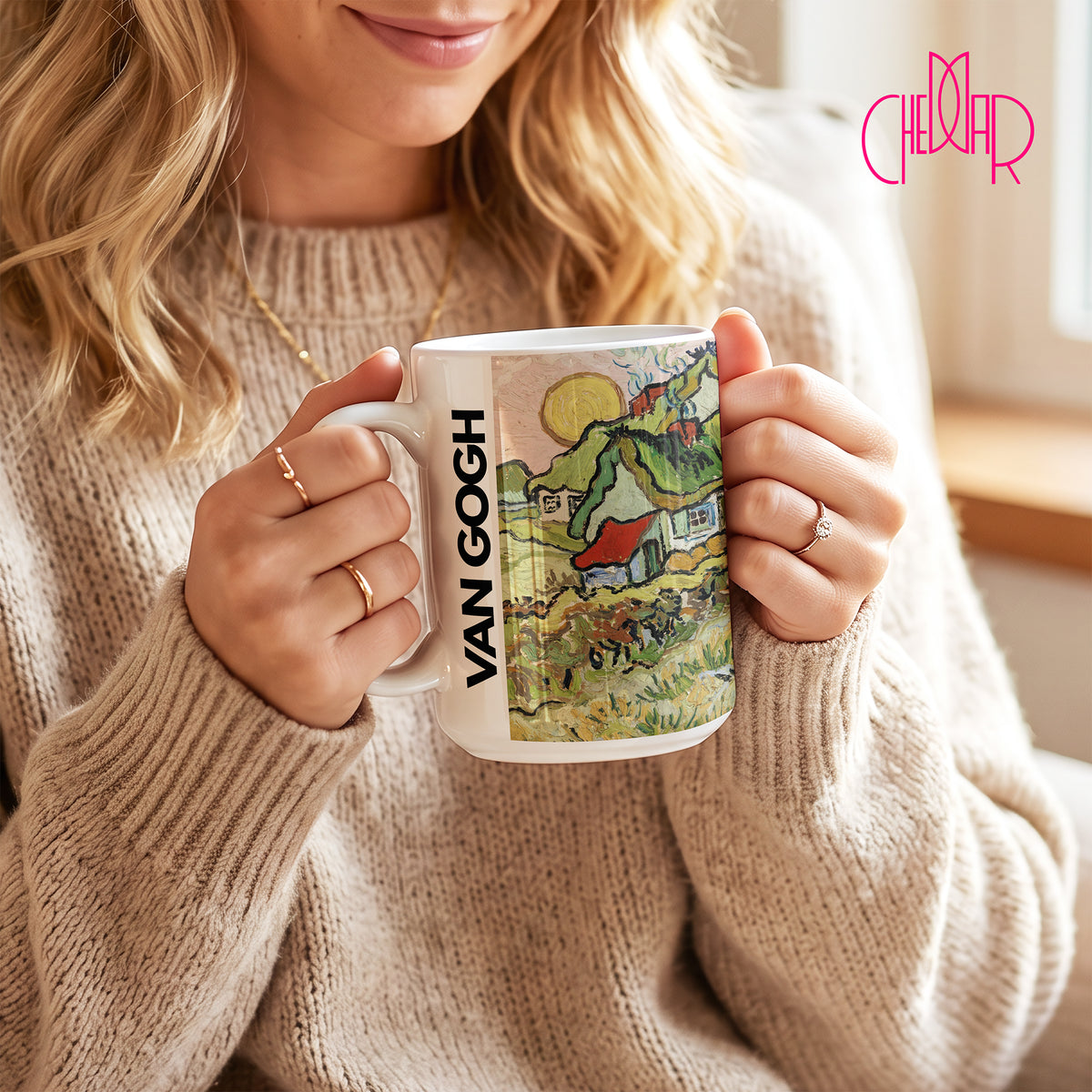 Van Gogh Cottages with Man Walking - Ceramic Art Mug | CheddarArt